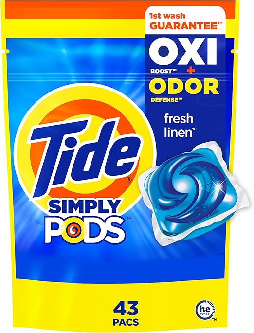 Tide Simply Pods Odor Rescue Liquid Laundry Detergent Pacs, 3 in 1 Powerful Detergent, Odor Fighters, Fresh Scent, 43Count