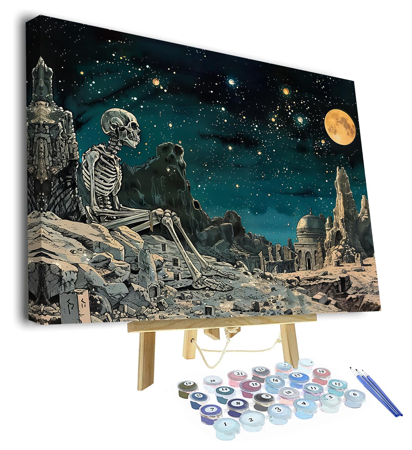 Paint by Numbers for Adults - DIY Adult Paint by Number Kits Painting Skeleton Sitting on Mountain Painting by Numbers for Beginners, Skeleton Art Craft Kits for Adults, 16"x20"(with Frame)