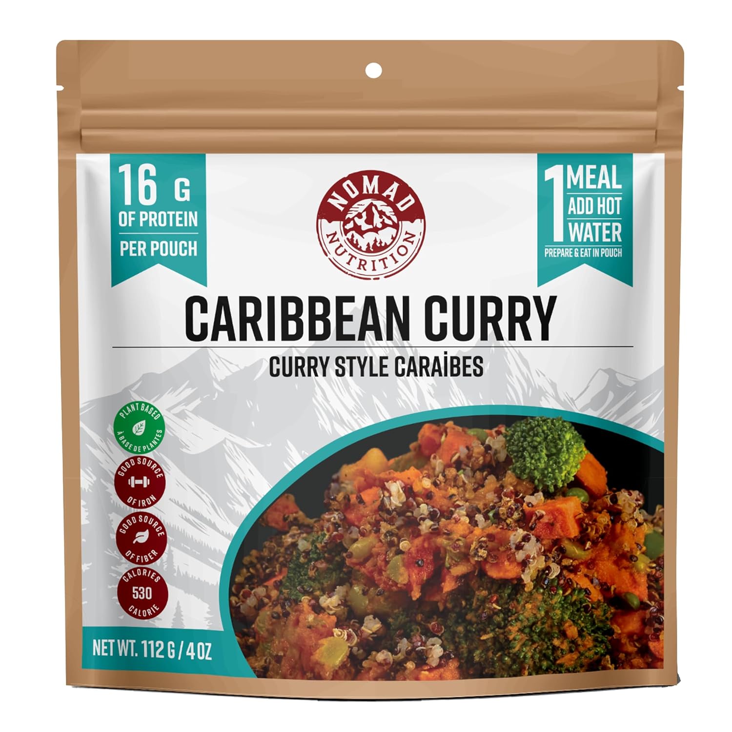 Nomad Nutrition Caribbean Curry Pack of 4 | Instant Freeze Dried Backpacking & Camping Food | Plant-Based, Non-GMO Hiking Meals with High-Energy, Vegan | 112g - 4 Pack
