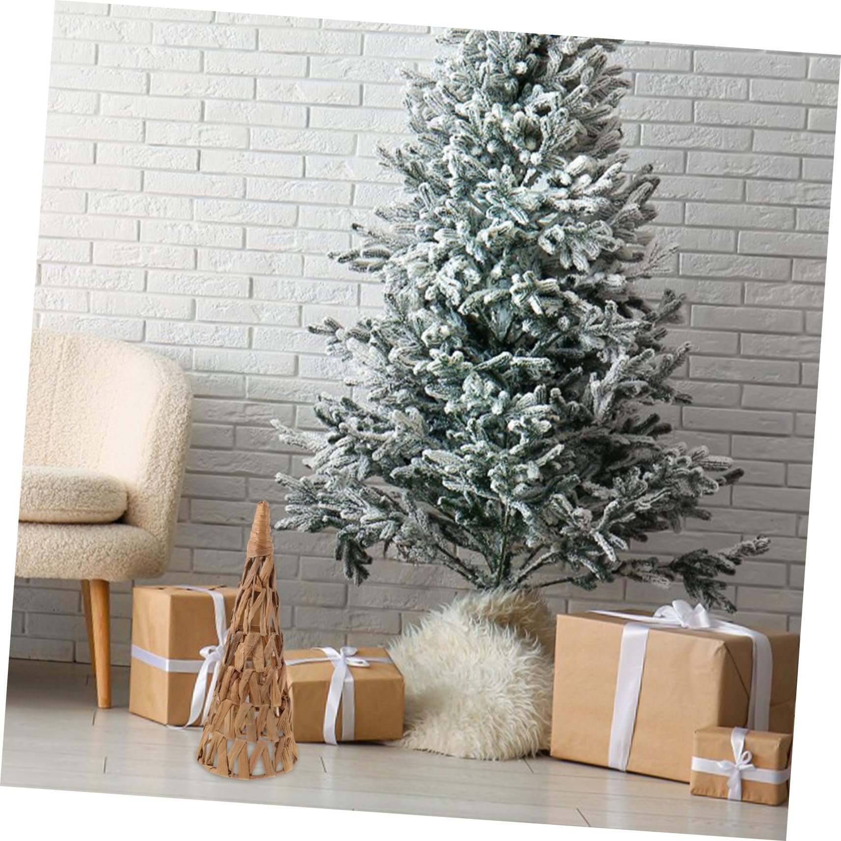 ABOOFAN Decoración de Árbol de Navidad de Cono Ratán Natural Centro de Mesa Ligero y Reutilizable Base Elegante para Árbol Festivo para Hogar Estilo Rústico y Ambiente Navideño