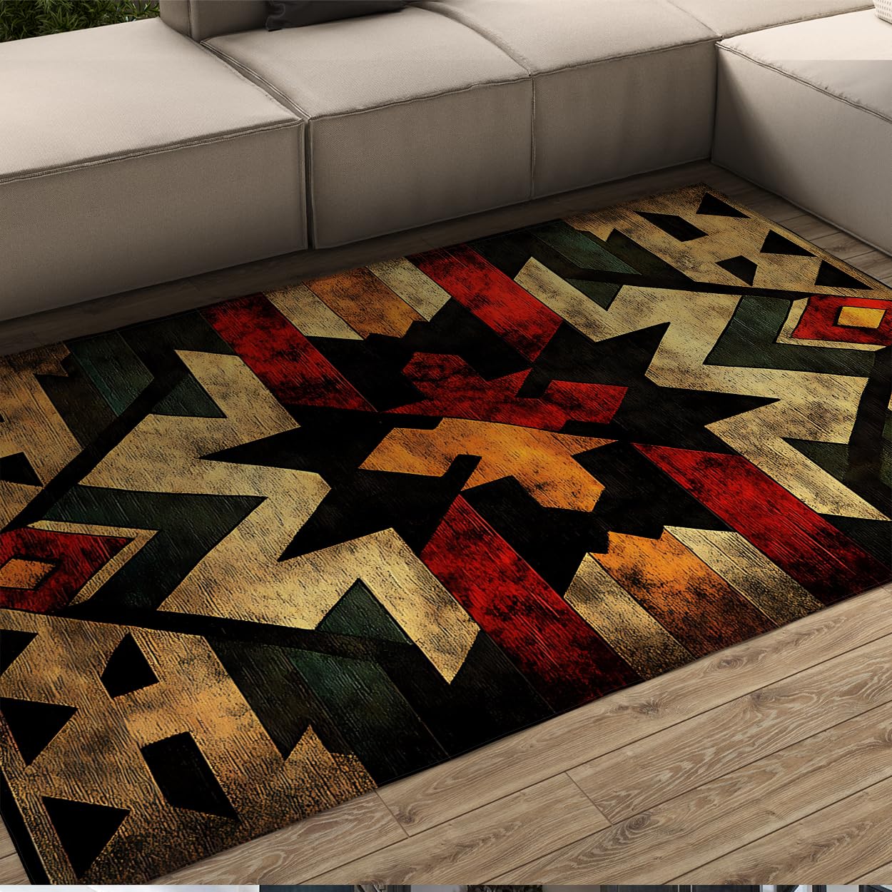 Tapis Sud-Ouest géométrique rétro 180x300cm lavable pour grand salon