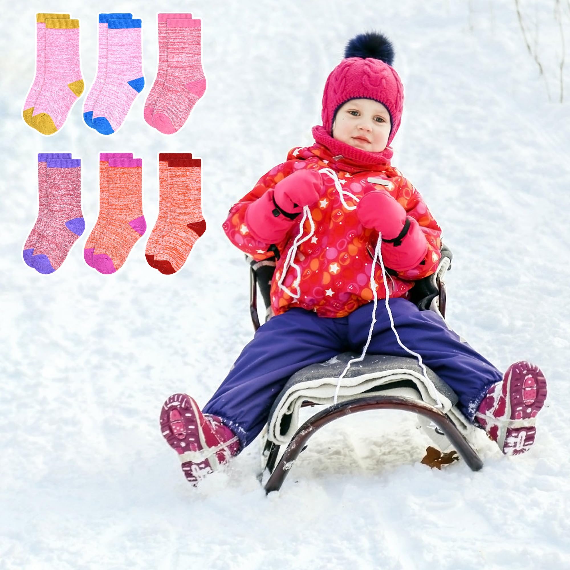 ZERULETS Calcetines gruesos para niños y niñas, calcetines cálidos de invierno para senderismo, calcetines cálidos para niños pequeños, calcetines térmicos para cabina, 6 pares para 3 a 14 años