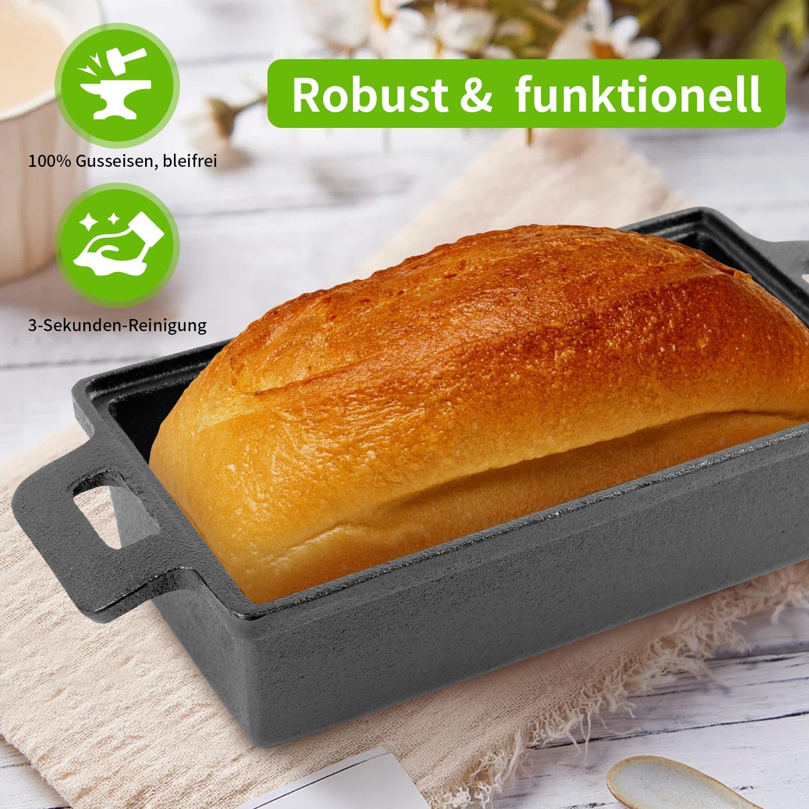 Teglia per pane in ghisa con coperchio, pentola in ghisa, per cuocere il pane, per toast, per forno, fornello, induzione, 25 cm