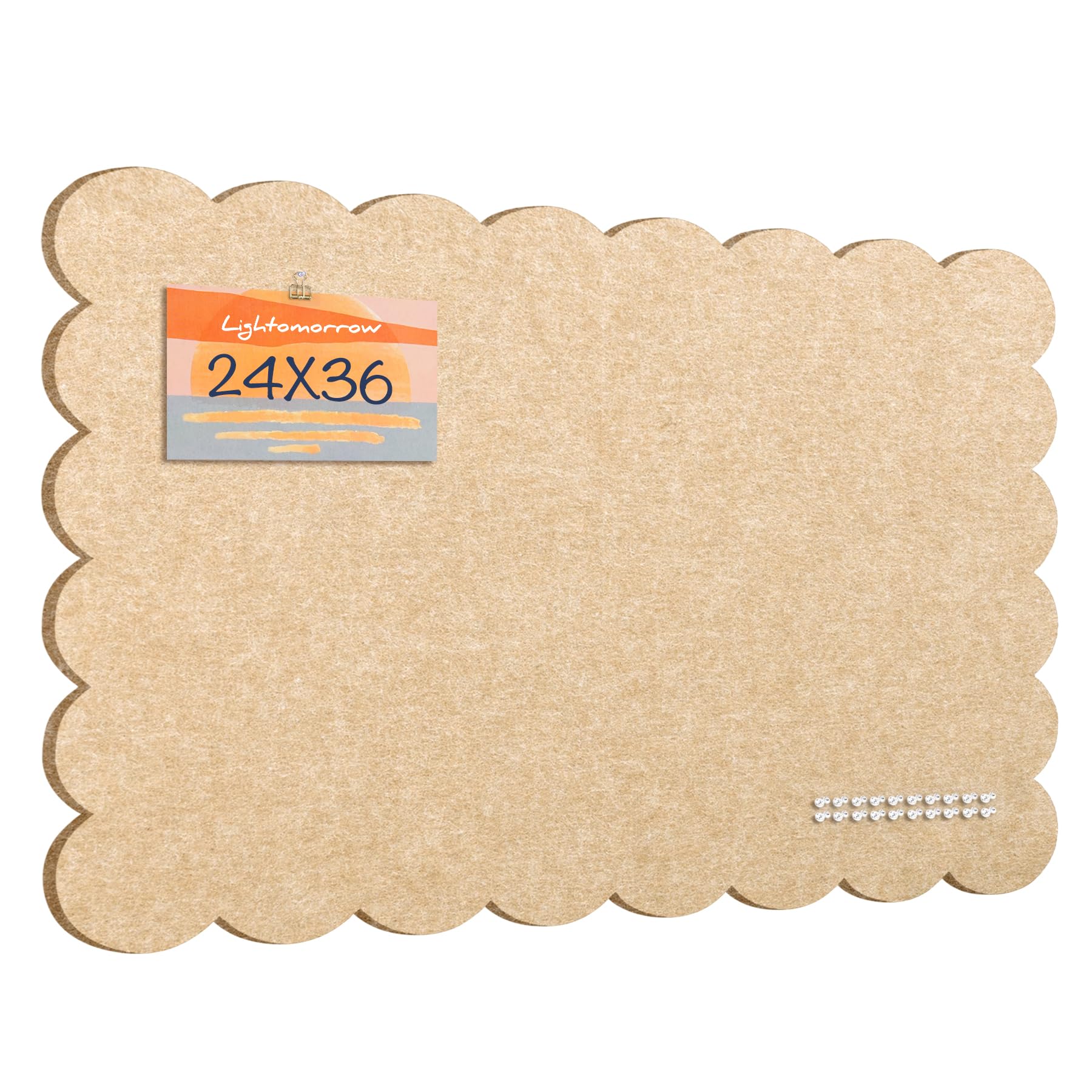 Scalloped Bulletin Board, 36 x 24 Inches Felt Pin Board - Decorative Cork Alternative for Wall, 3' x 2' Foldable Picture Self-Adhesive Vision Prayer Board with 20 Pushpins - Beige Brown