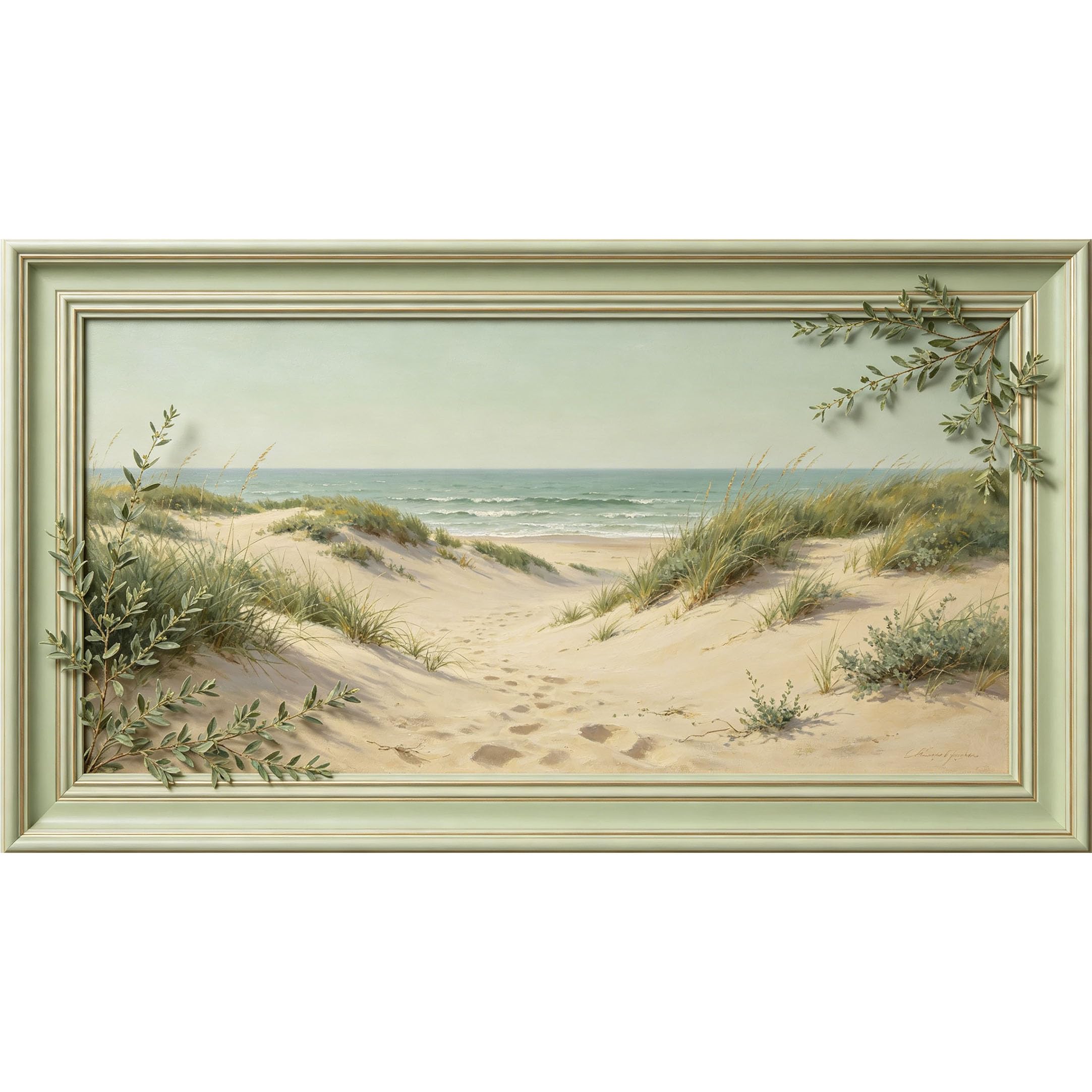 QZLITHOTIC 50×100cm 3D Framed Wall Art， Coastal Beach Dune Ocean Landscape Self?Adhesive Mural， Water?Activated Peel & Stick Fabric Decor Wall Decal for Bedroom Living Room