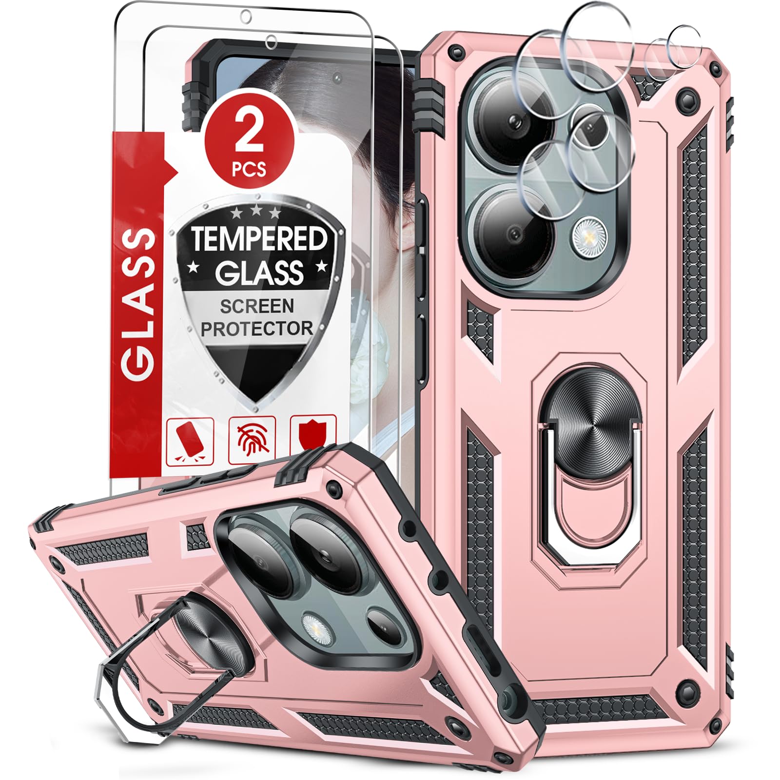 LeYi Cover per Xiaomi Redmi Note 13 Pro 4G(Non per 5G), Custodia con Protezione Fotocamera [Slidable] Anello Supporto TPU Bumper Case per Redmi Note 13Pro, Teal