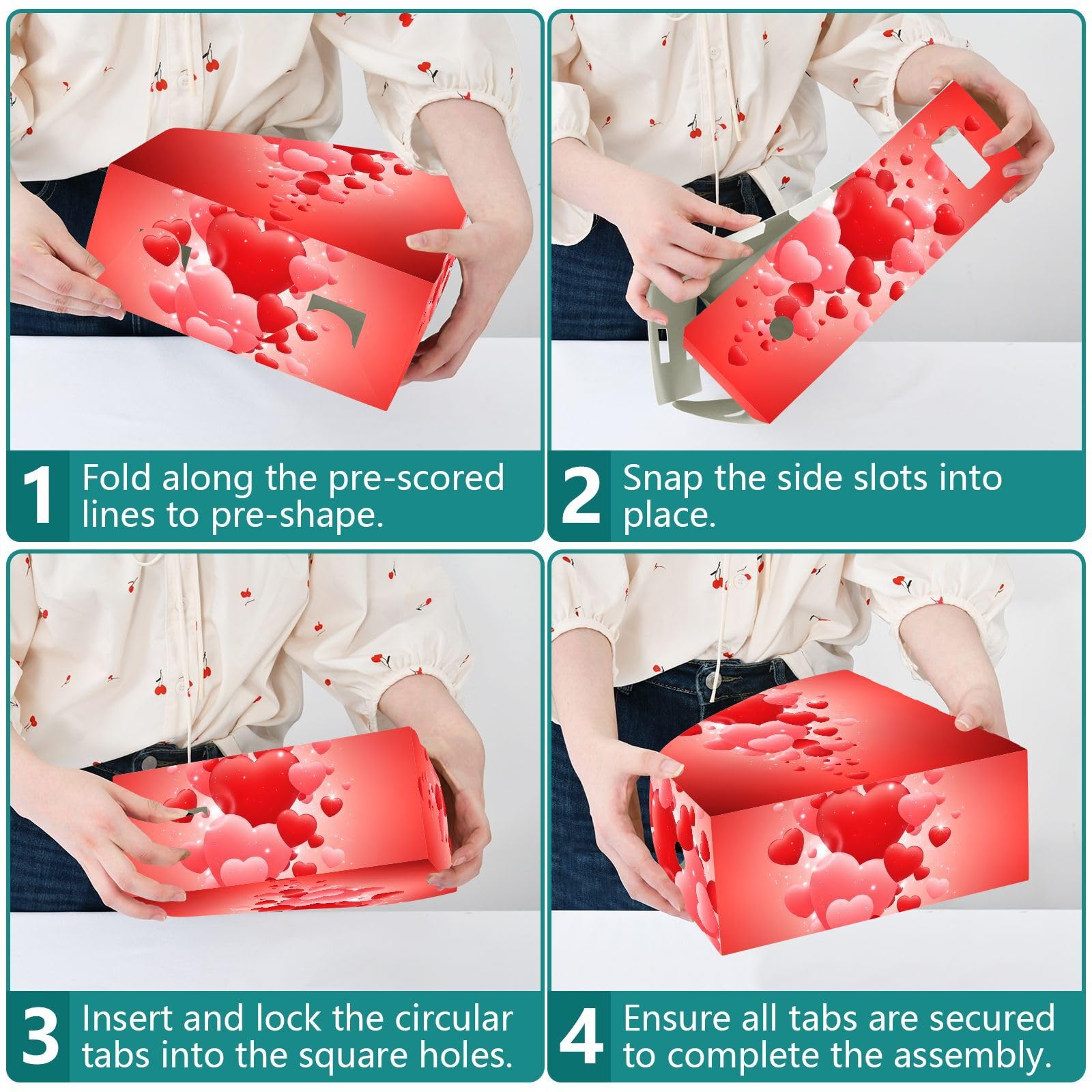 Cartone animato pieghevole cuore rosso File Organizer per scrivania