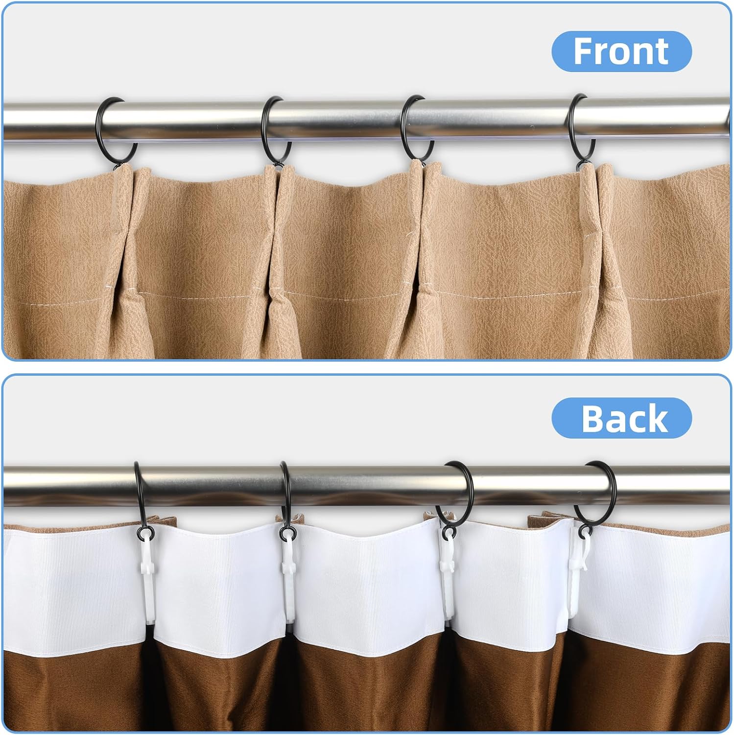 Curtain Rings with Eyelets, 48 Pack Metal Drapery Rings for Pinch Pleat Curtains Panels, Drape Rings Fits Up to 1.2 in Curtains Rod, 1.5 Inch I D Black