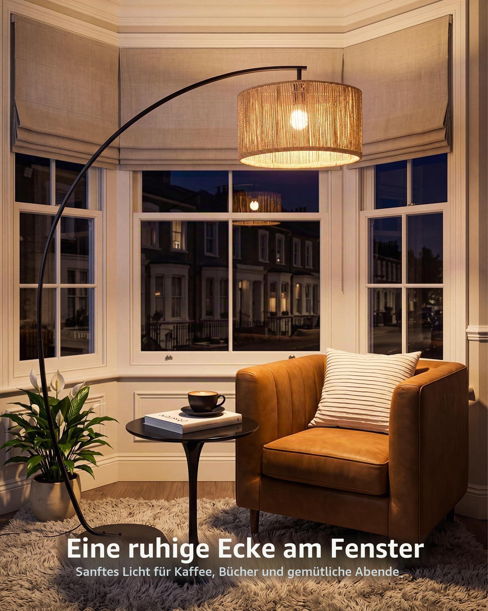Bogenlampe Rattan, 101cm Ausladung, E27 Stehlampe Boho | Flachrohr Design, H178 cm, drehbar Lampenkopf, Fußschalter und 3 Farbtemperatur für Wohnzimmer Sofa Esstisch OVEL FL22