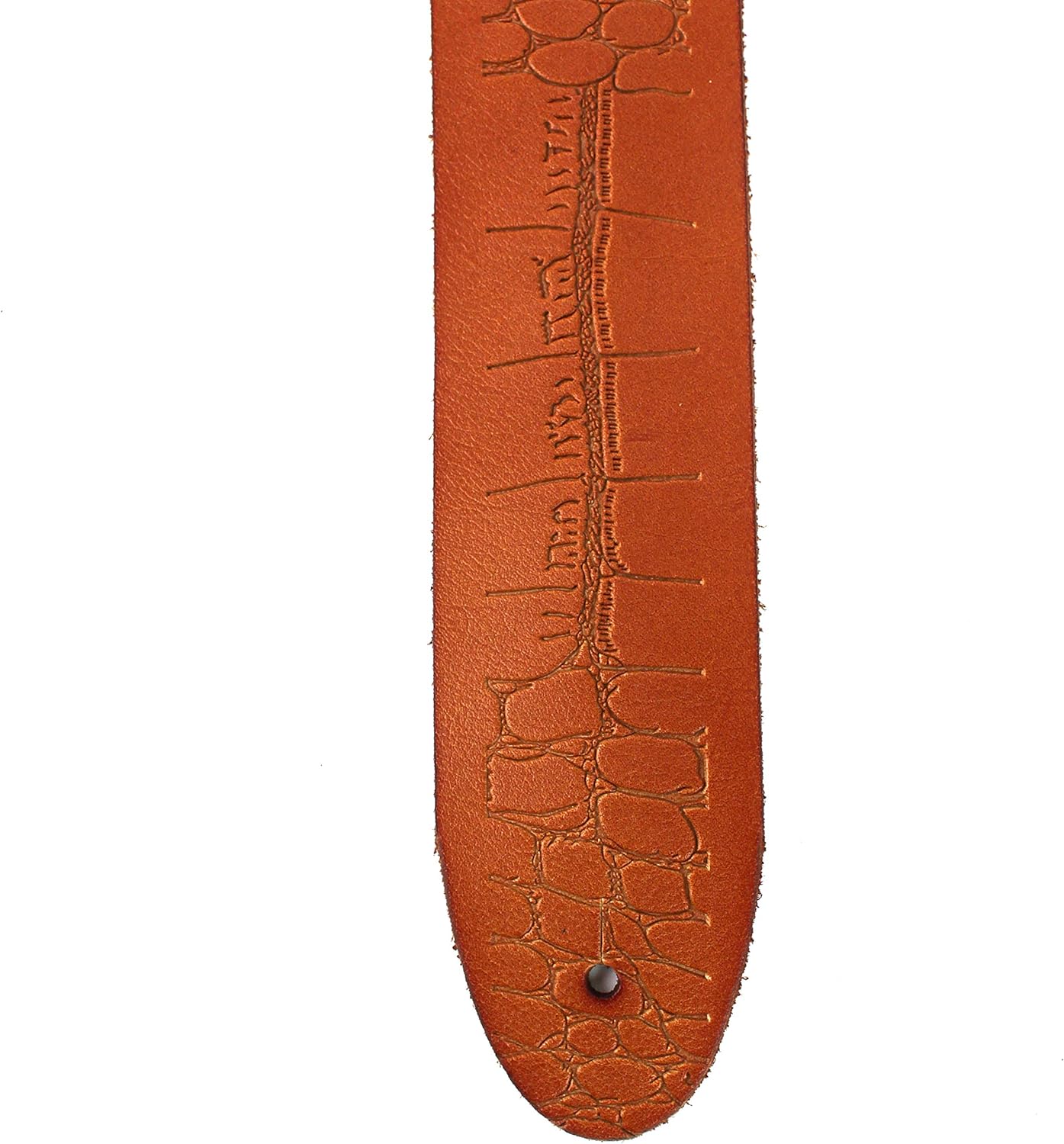 Walker And Williams SP-77 Tiger Tan/Orange Premium Thick Italian Grain Leather Guitar Strap with Scaled Tooling For Acoustic, Electric, And Bass Guitars