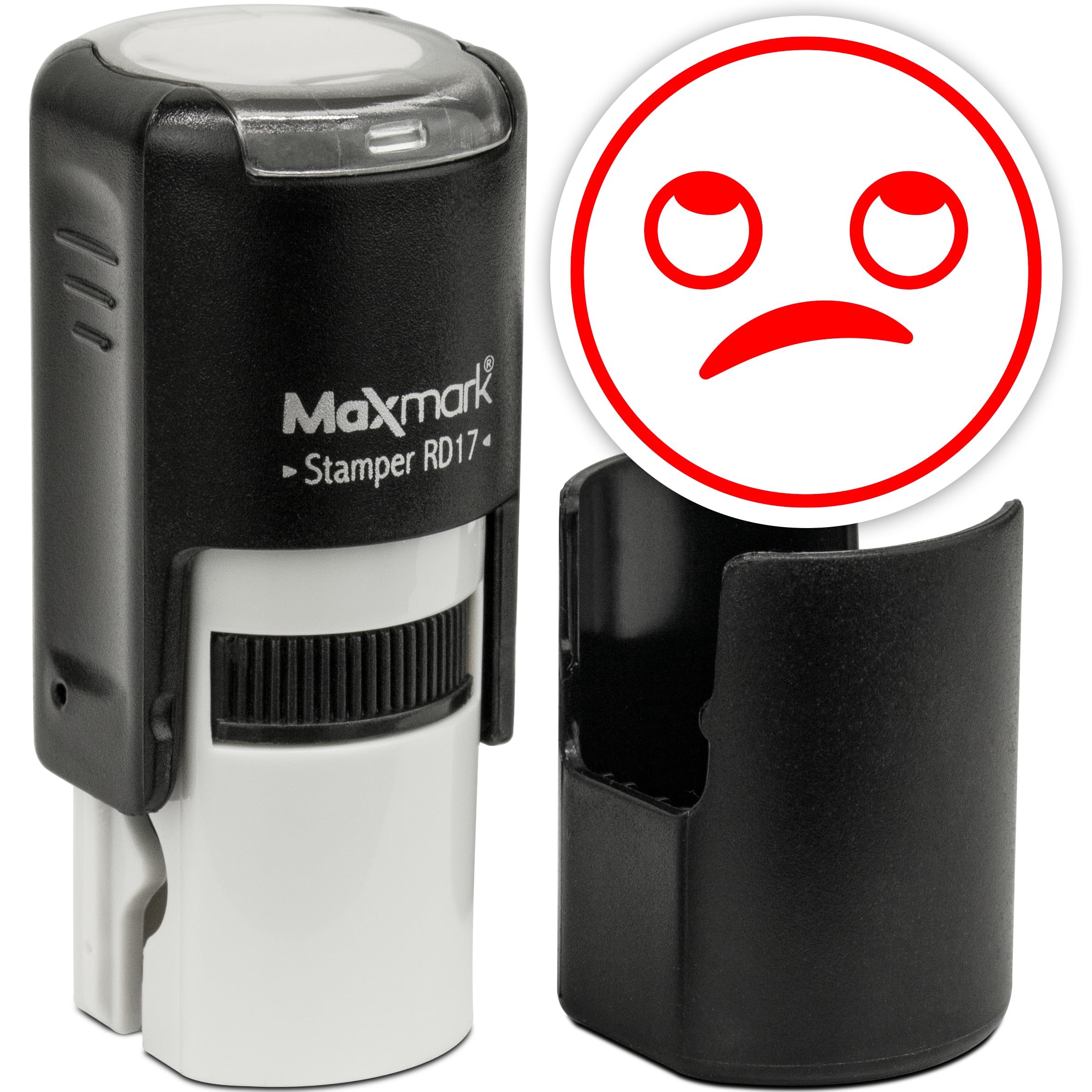 MaxMark Round Self Inking Emoji Stamp - Rolling Eyes - Red Ink