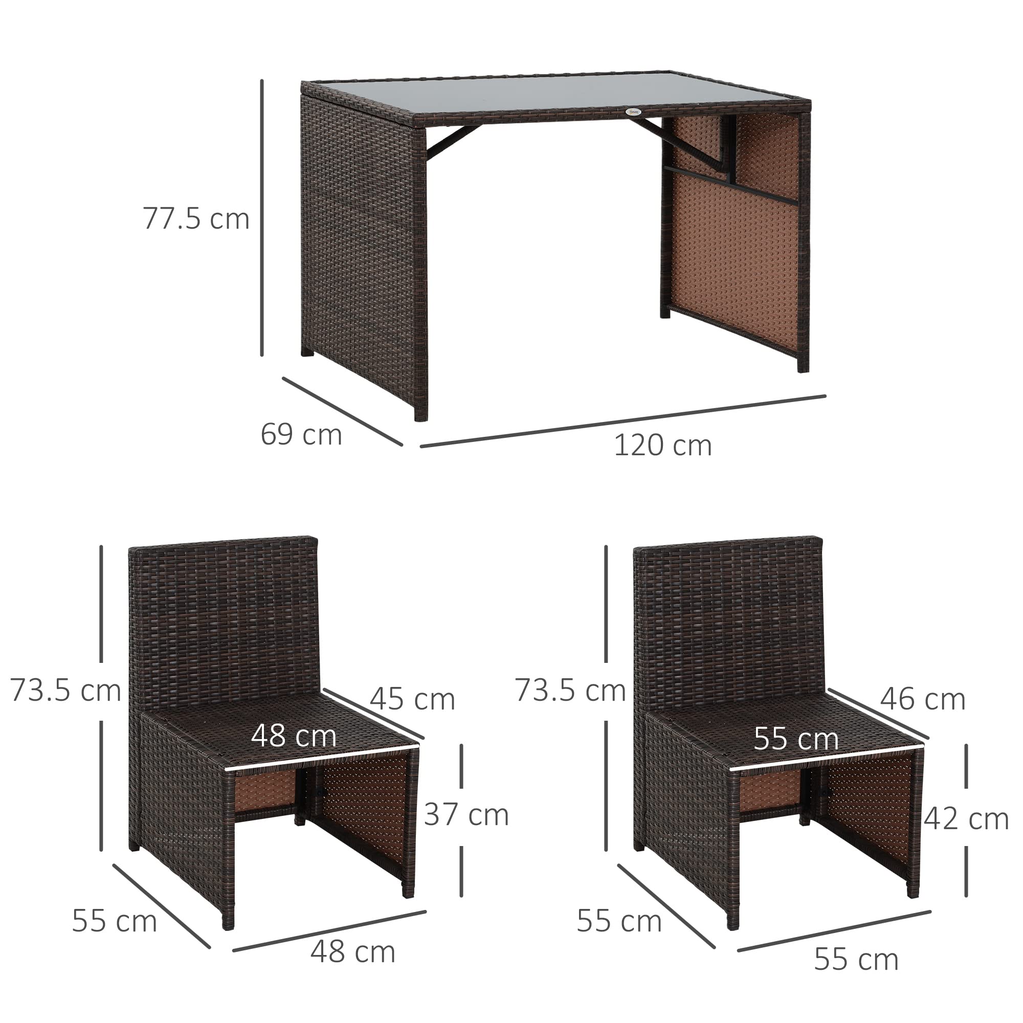 Outsunny Set Mobili da Giardino in Rattan 5pz Tavolo Pranzo 4 Sedie con Cuscini