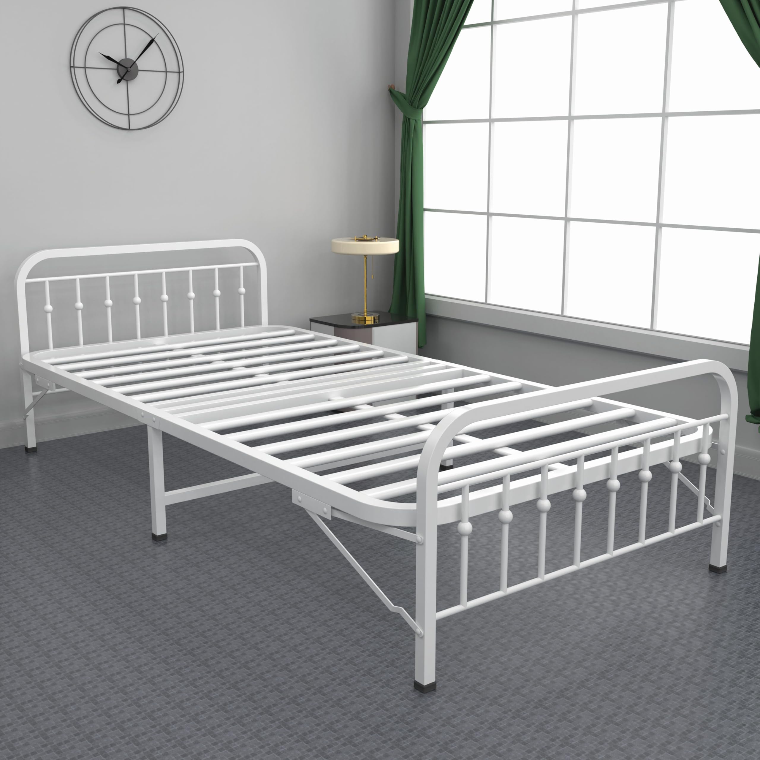 Honey Touch Nova Folding Bed Single for Sleeping Without Mattress | No Assembly Required | Foldable Bed for Sleeping/Guests/Rented Apartments/Bedroom (3ft x 6ft, White)
