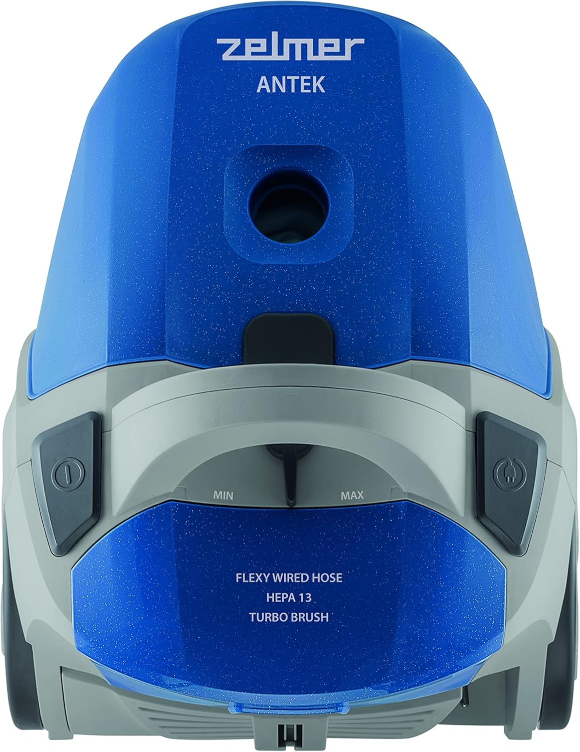 മുകളിൽ view of Zelmer ZVC3502N vacuum cleaner showing power controls and filter type