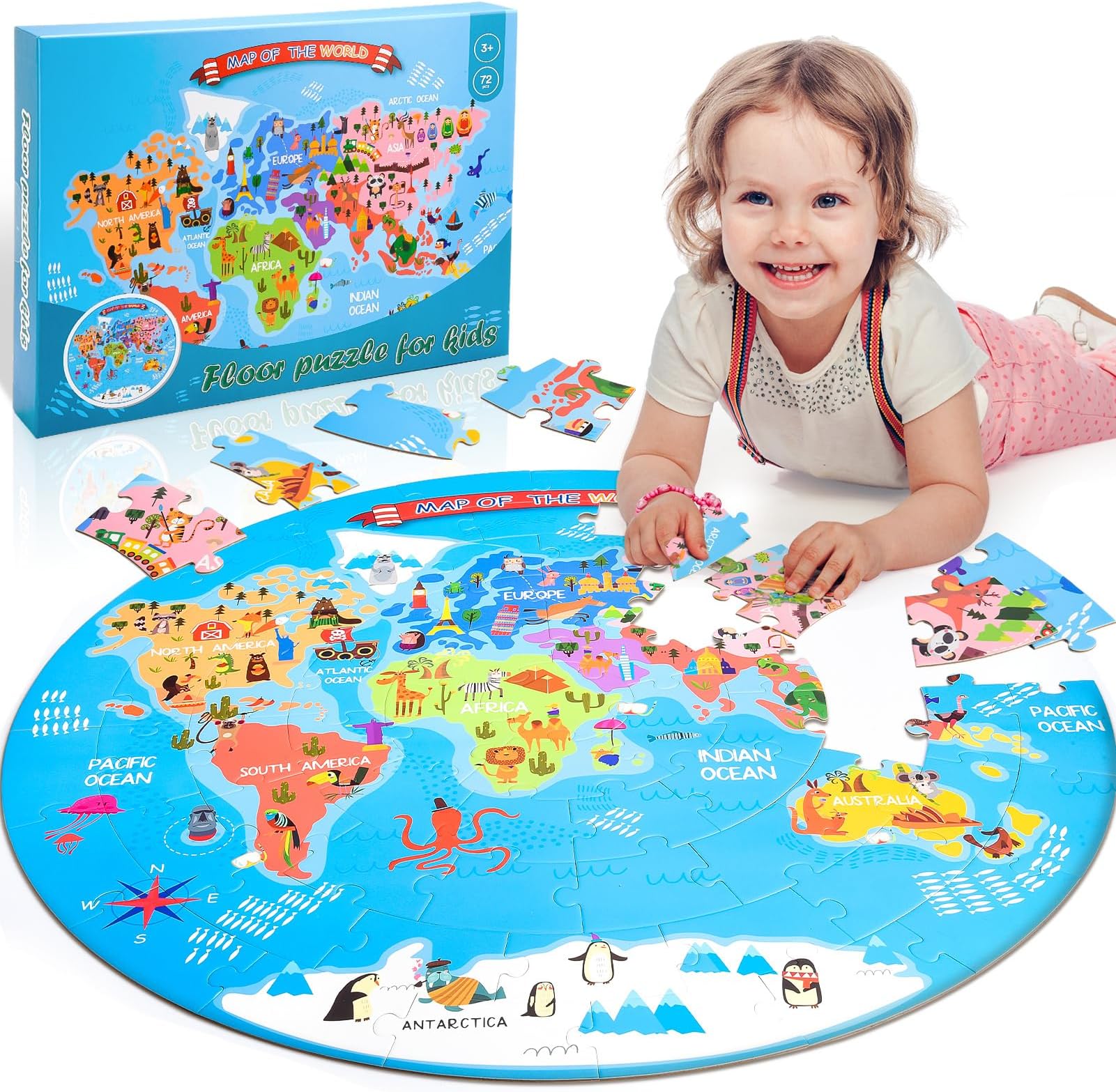 HappyGoLucky Jigsaw Puzzles for Kids, Boys Girls Toys Age 3-12 World Map Puzzles for 3 4 5 6 7 8 9 Year Olds Boy Girl Gifts