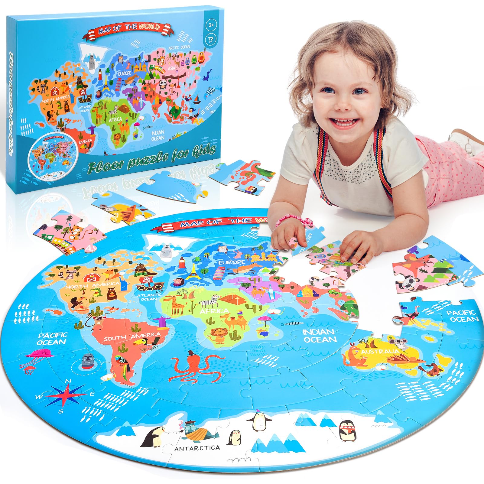 HappyGoLucky Jigsaw Puzzles for Kids, Boys Girls Toys Age 3-12 World Map Puzzles for 3 4 5 6 7 8 9 Year Olds Boy Girl Gifts