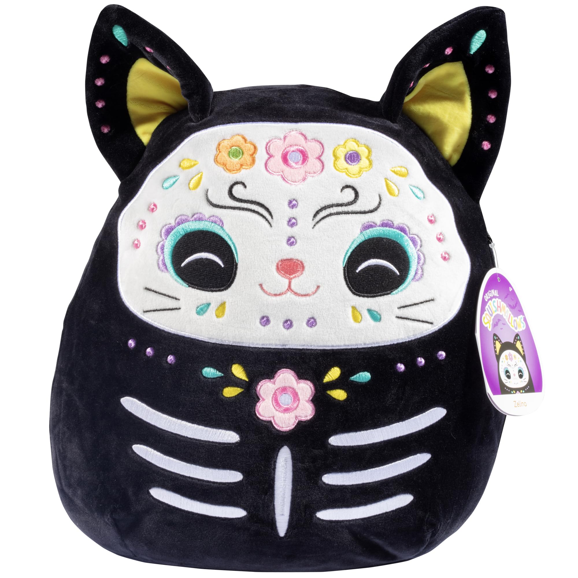 Squishmallows 12-Inch Zelina The Day of The Dead Cat - Soft Plush Black Kitty with Sugar Skull Design - Collectible Stuffed Animal Pillow - Limited