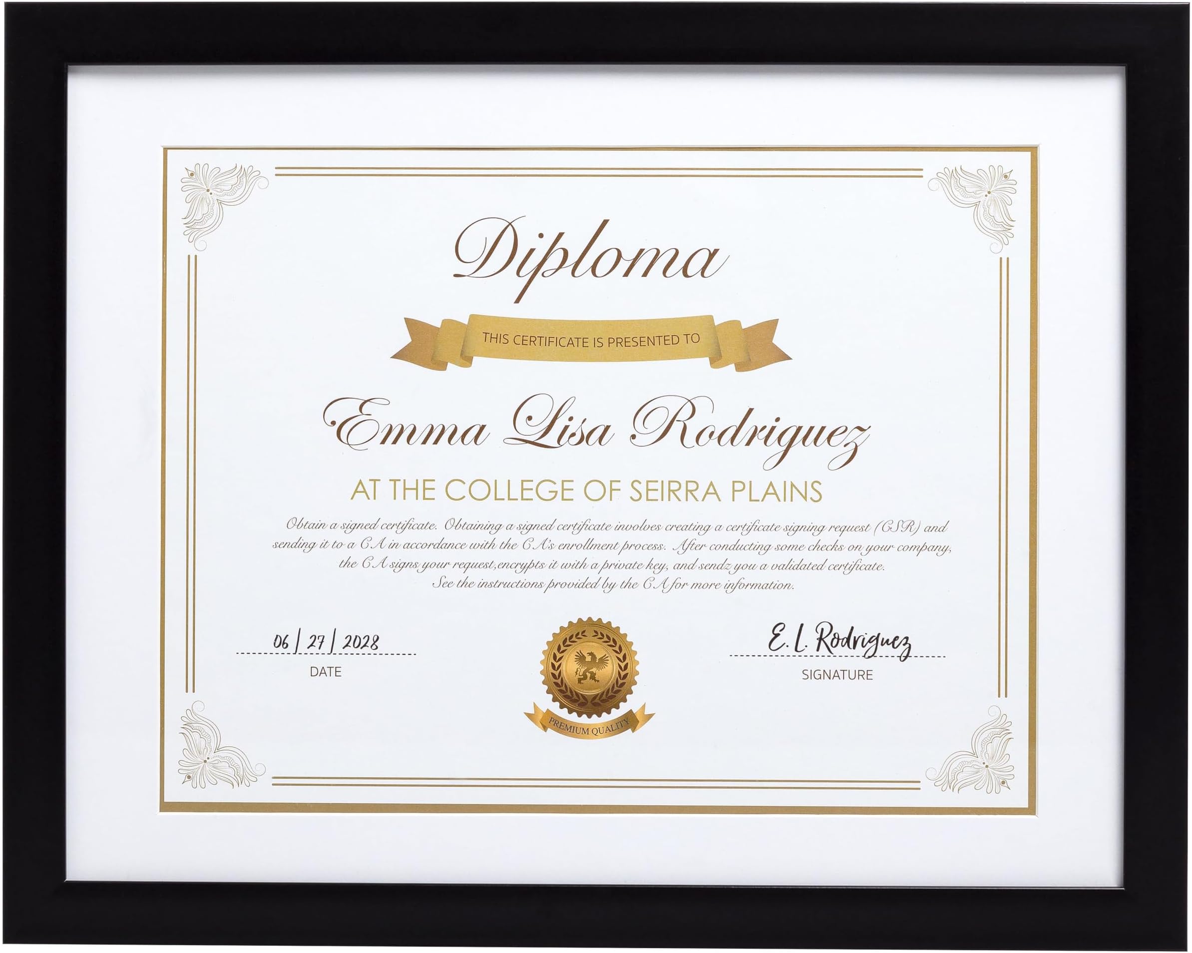Kate & Milo Diploma Frame, Classic Document And Certificate Display Frame, Black With White Mat, Graduate Gift Ideas, Wall or Tabletop Frame