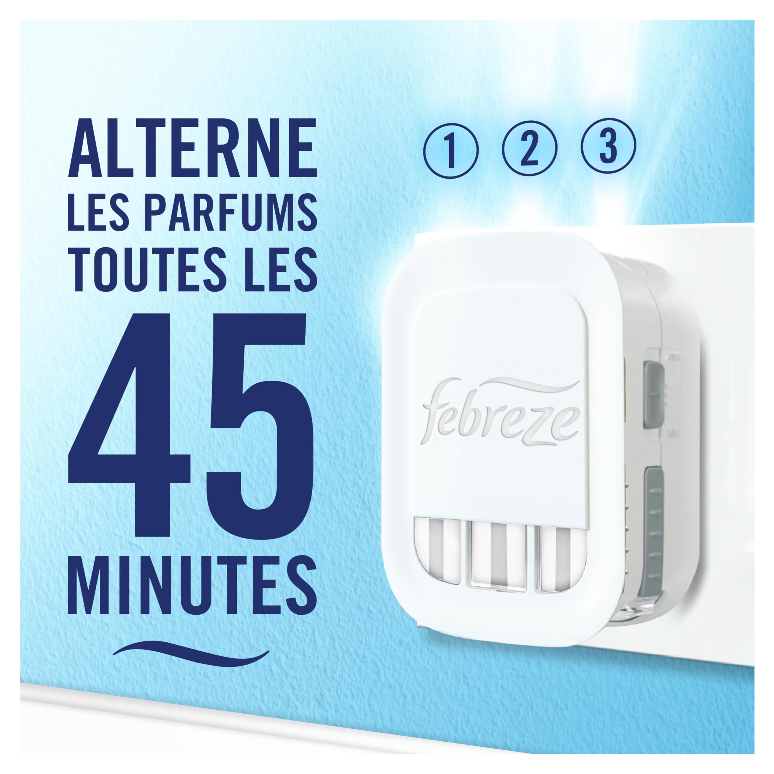 Febreze Désodorisant Électrique, Kit de Démarrage (1 Diffuseur + 4 Recharges de 20ml + 3 Parfums en Alternance), Parfum Fleur de Lys, Combat les Odeurs en Continu, Fraîcheur Jusqu'à 90 Jours