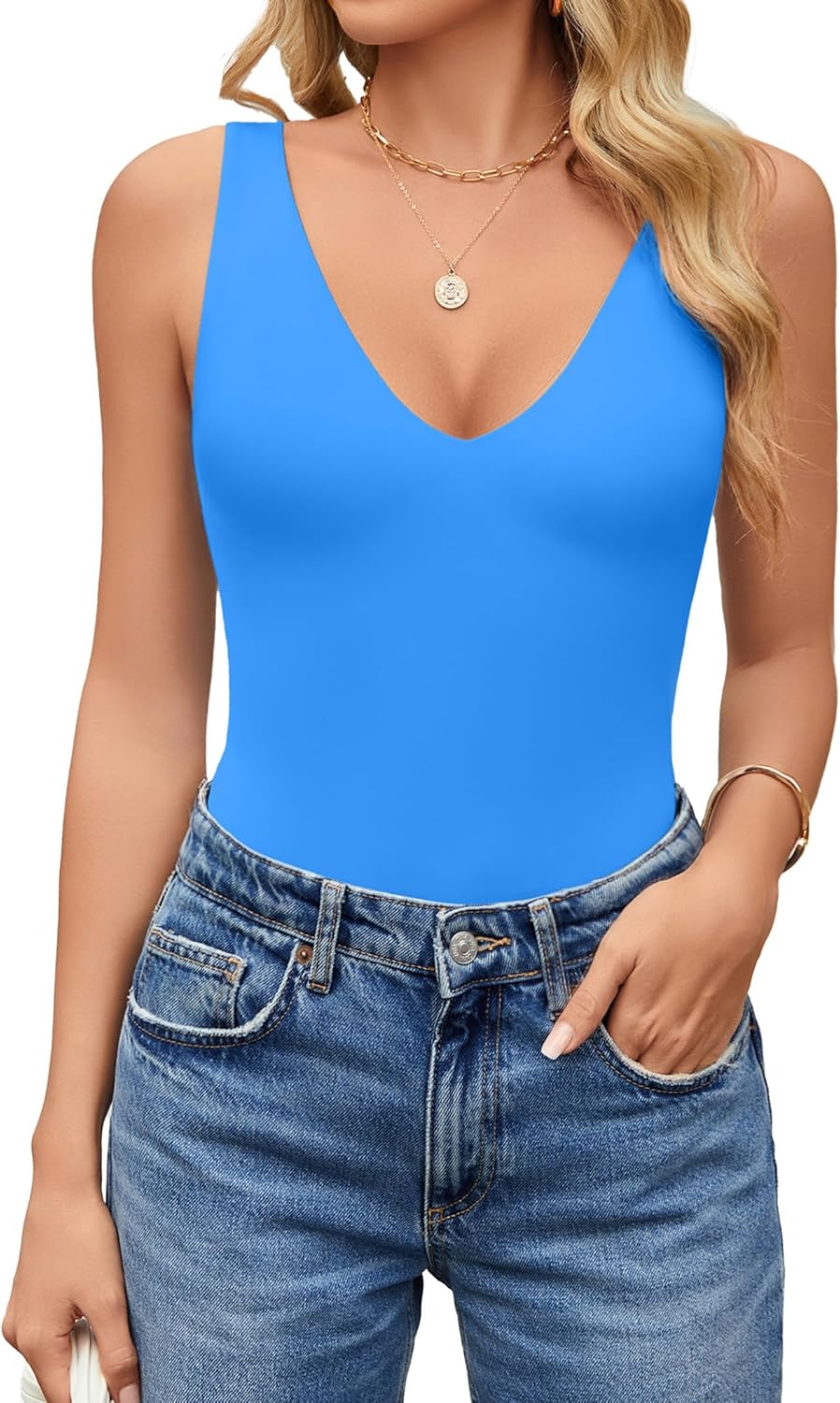 Avidlove Women's Sexy Plunge Deep V Neck Bodysuit Double Lined Sleeveless Thong Body Suit Leotard for Going Out Tank