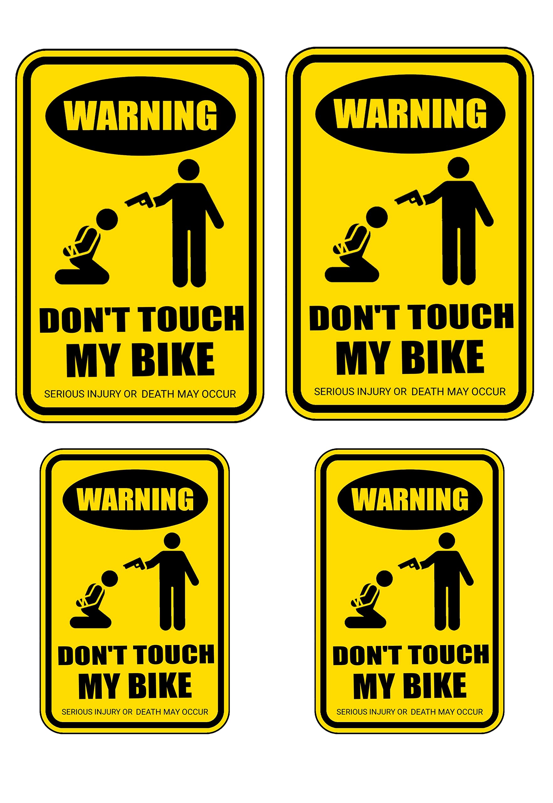 Pack of 4 (2 Sizes) | Don't Touch My Bike Stickers for Bike Riders & Two Wheel Lovers | Waterproof Stickers for Bike or Vehicles