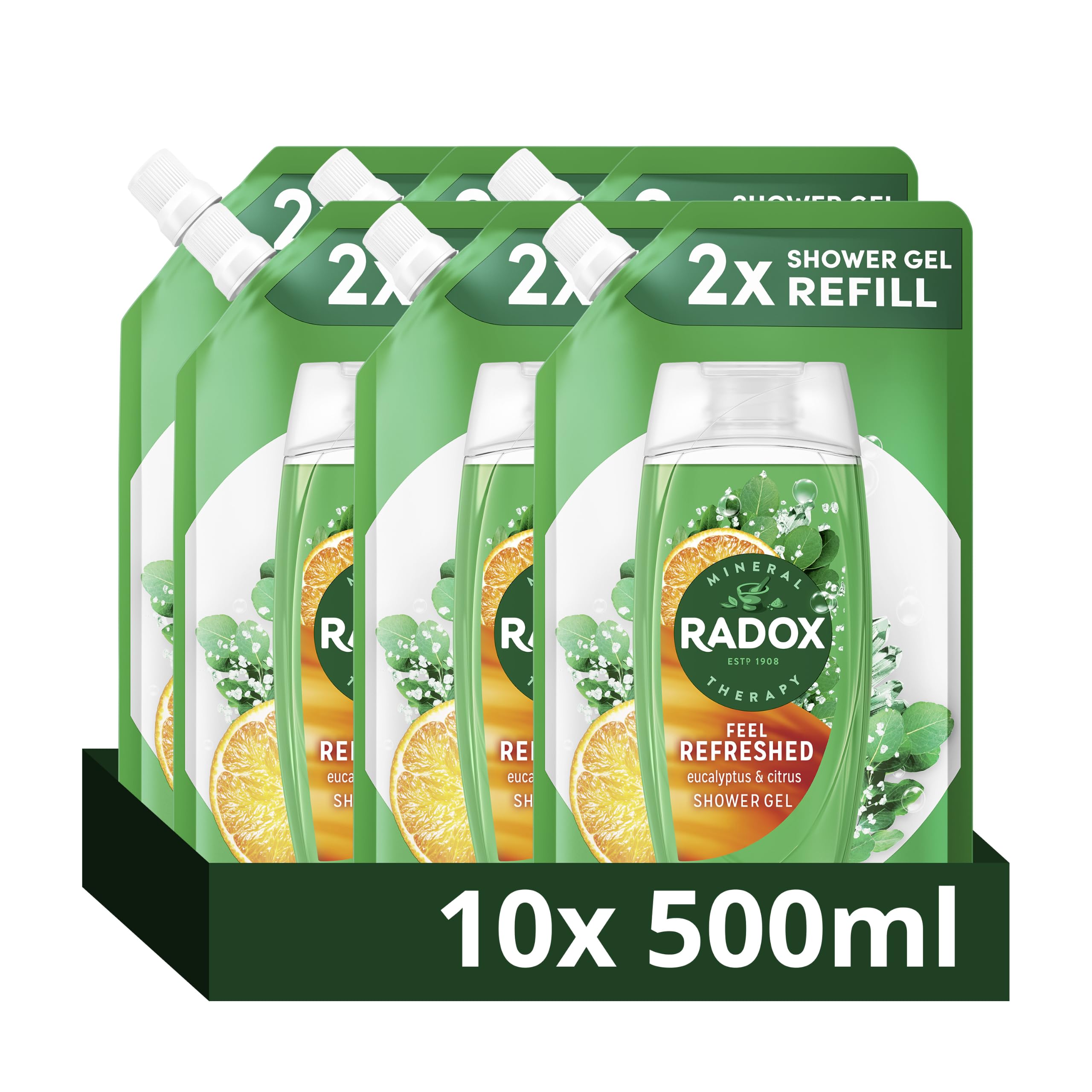 Radox (Feel Refresh, Buy 5) Mineral Therapy Showergel Refill Pouch 500Ml