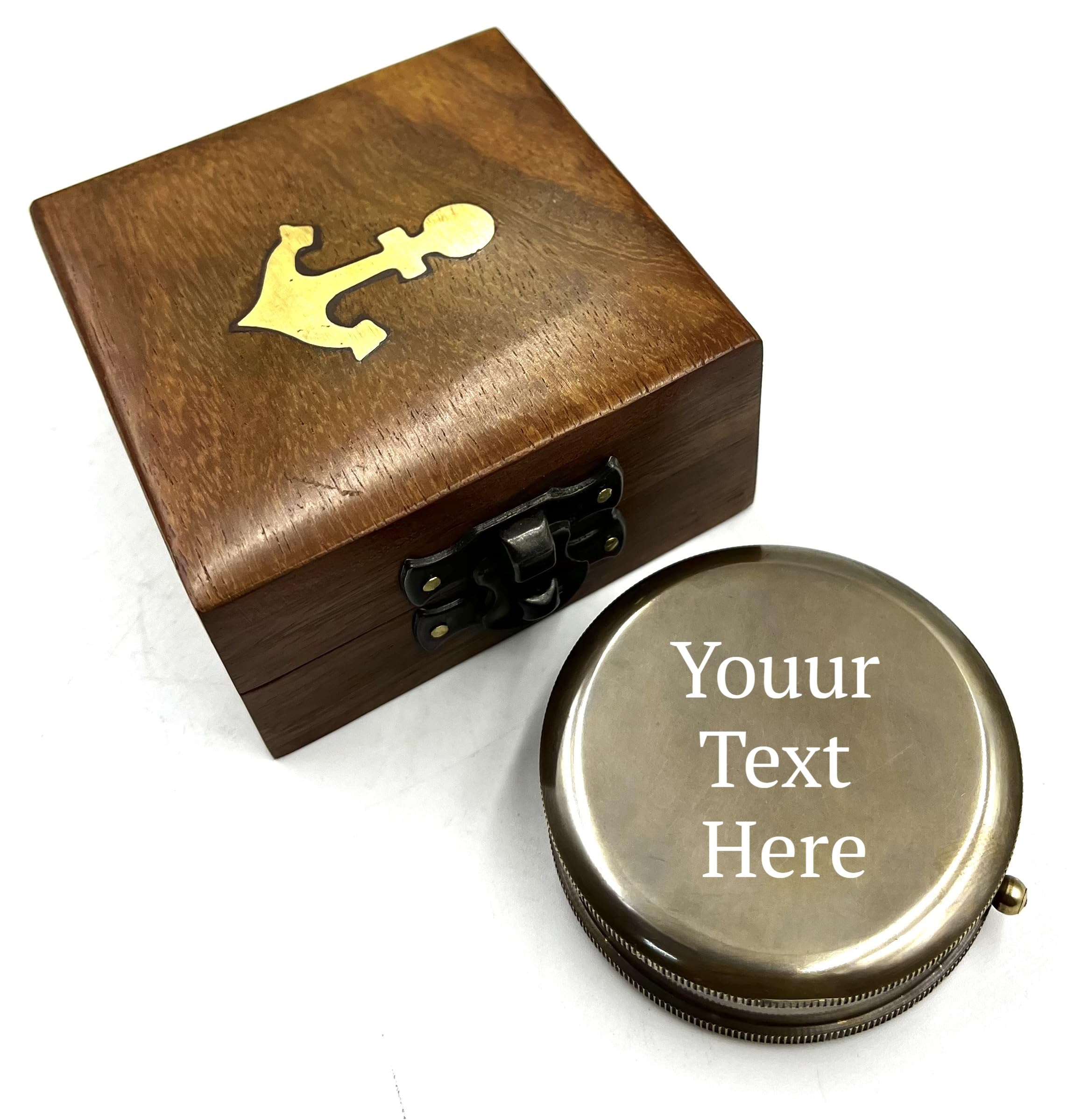 Personalized Pocket Round Compass Brass Nautical with Wood Box Birthday Gift for Your lovedones-image-22