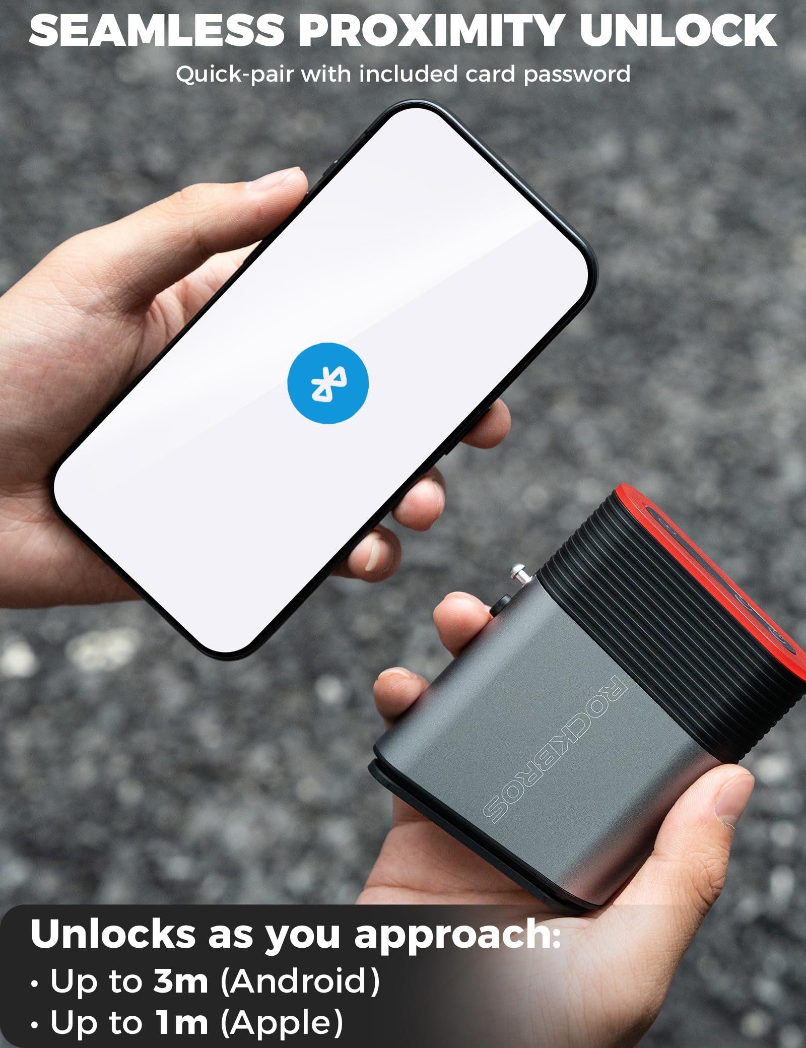 ROCKBROS Luz Trasera Bicicleta y Candado Bluetooth 2 en 1, Luz Inteligente con Encendido/Apagado Automático, 5 Modos y IPX6 Impermeable para MTB, Gravel, Ebike y Carretera