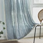 Sutuo Home Denim Blue Boho Curtains 84 Inches Long for Bedroom&Living Room,Bohemian Light Filtering French Country Linen Farmhouse Vintage Chic Tassels Hollow Window Treatment Drape, 1 Panel 52" W