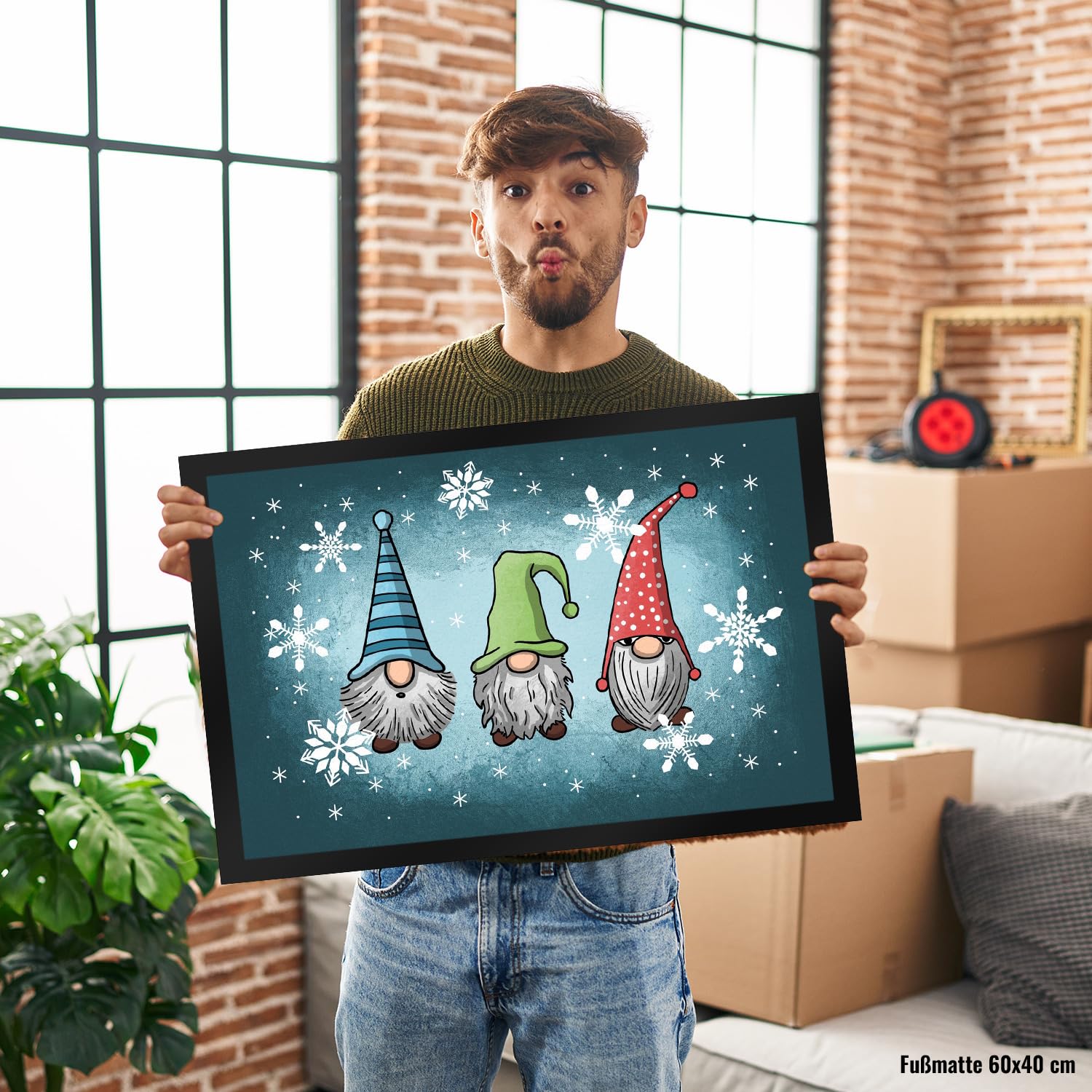 speecheese Weihnachts-Wichtel Fußmatte XXL in 50x75 cm Fußabtreter für Weihnachtszeit Advent lustige Weihnachtsdekoration Deko für Hauseingang Winter Vorfreude auf Weihnachten