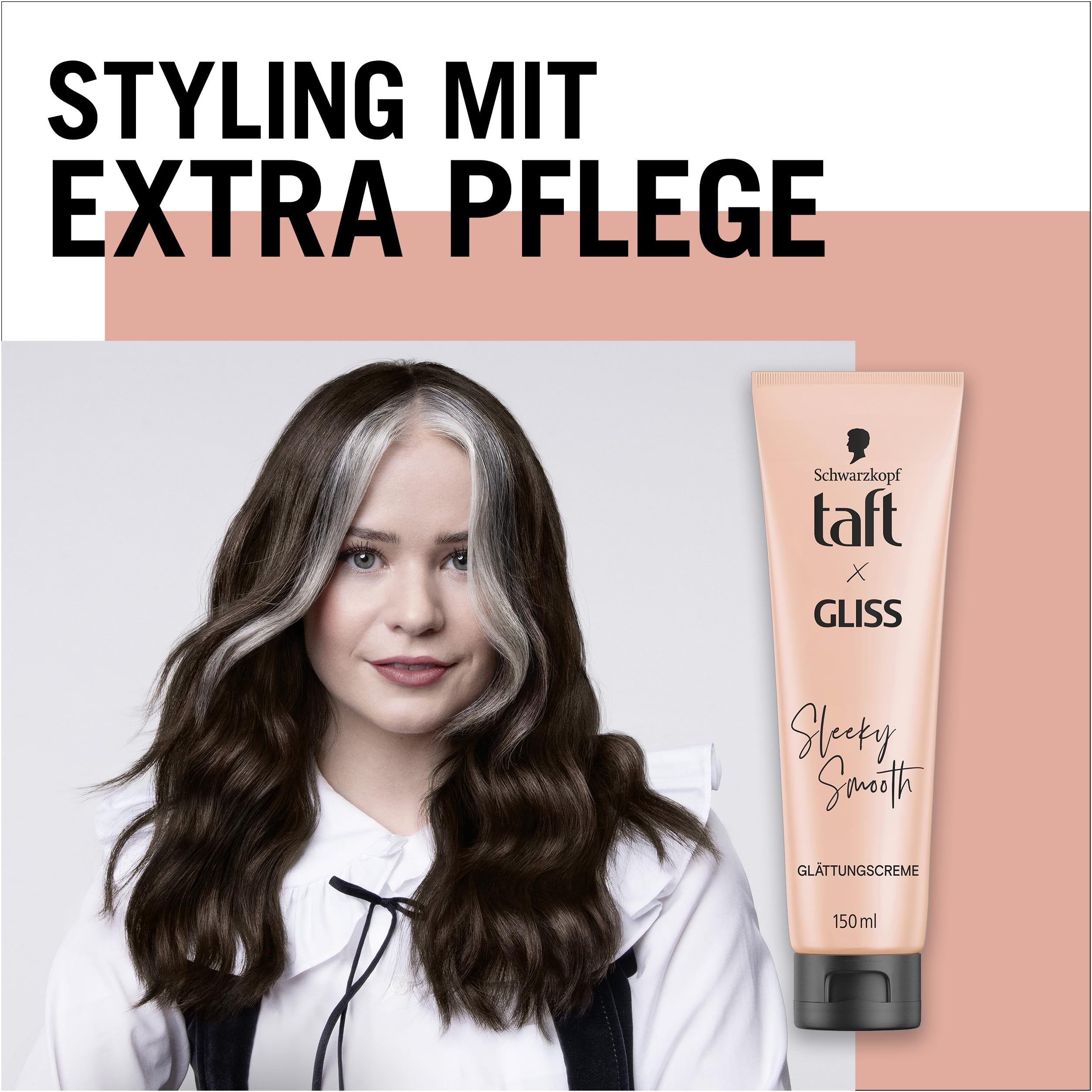 Taft x Gliss krem wygładzający Sleeky Smooth (4 x 150 ml), krem do stylizacji dla prostych włosów bez prostownicy, z dodatkową ochroną przed suszarką i przeciw puszeniu się