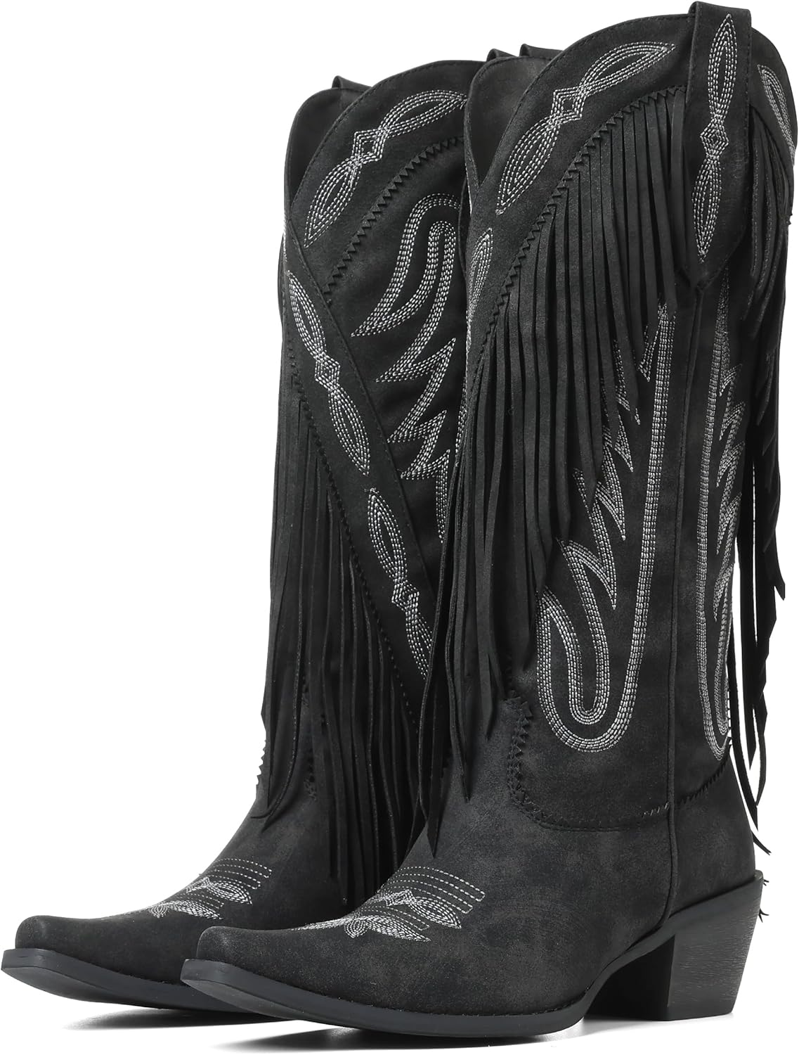 Mattiventon Cowboy Boots for Women Fringe Knee High Cowgirl Western Boots with Classic Embroidery Pointed Toe Chunky Heel for Weddings Parties - Image 4