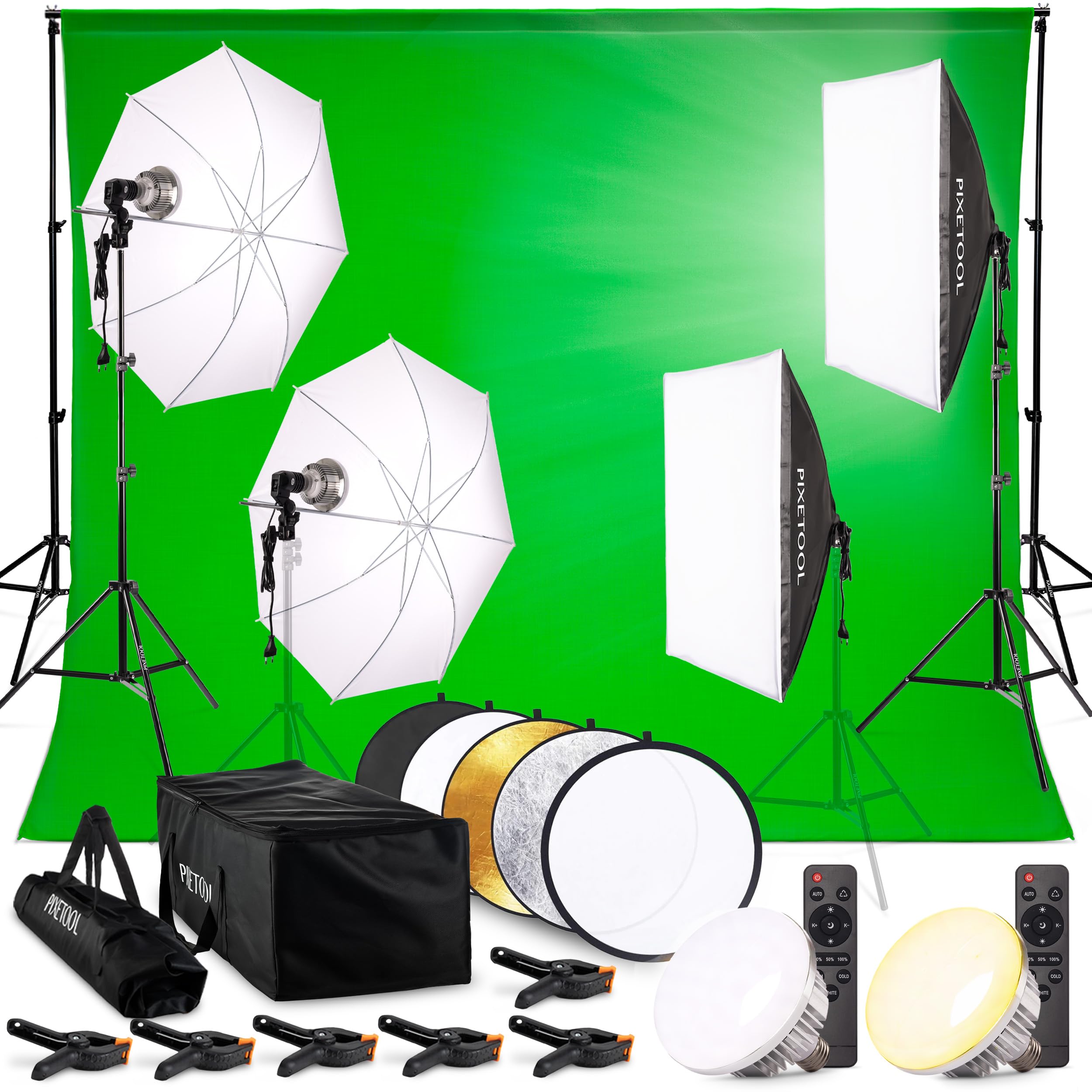 Set de Estudio Fotografía - Green Screen (3 x 3 m) con Soporte (3 x 2,6 m) - Softbox con Luces - Fondo Fotografia - Caja de Luz Fotografía - Accesorios Fotografia Gaming Streaming
