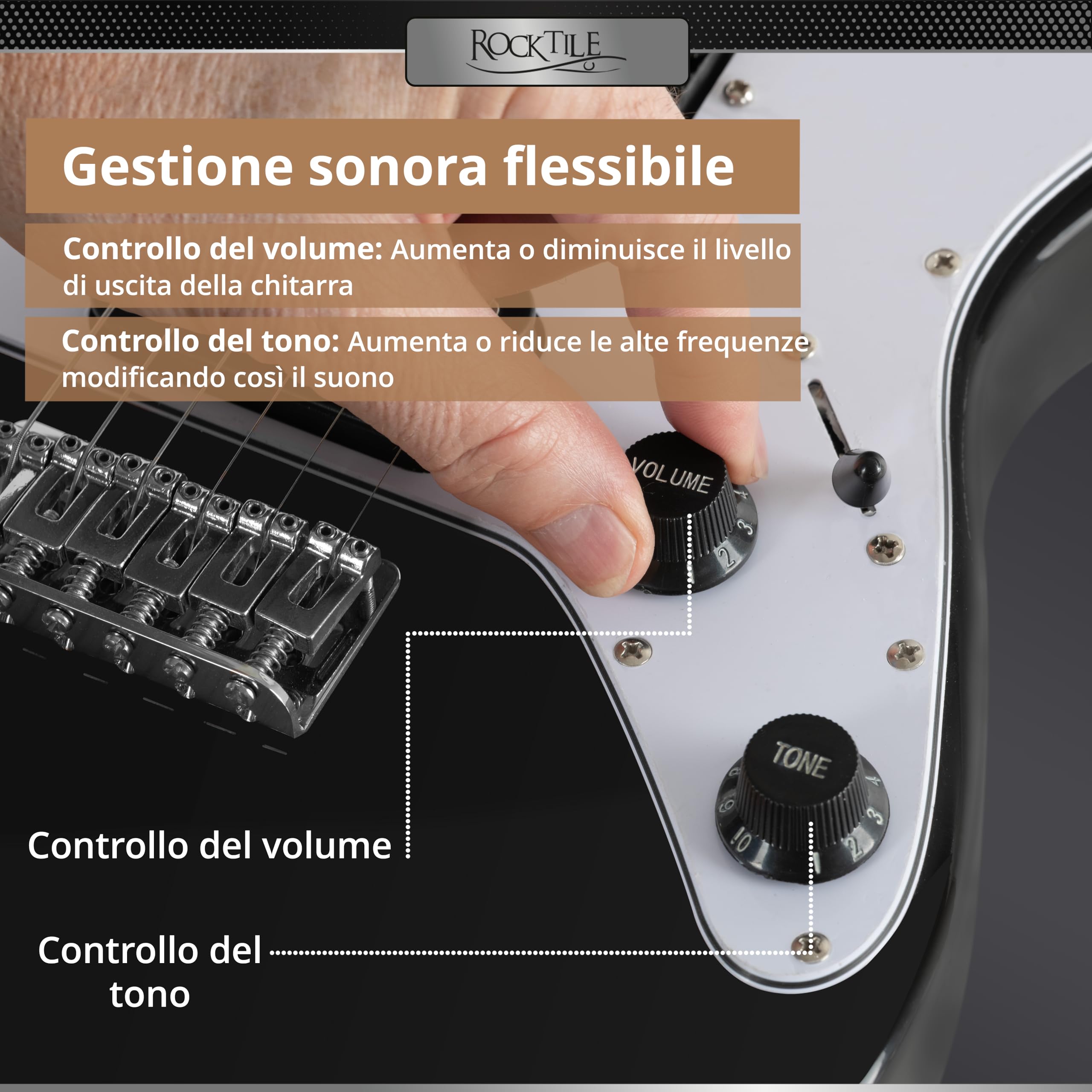 Rocktile Youngster YS-1BK 3/4 Chitarra Elettrica Nera, Generale, Peso: 2 | Modello: YS-1BK, Adatta indicativamente dai 6 ai 12 anni, 7 kg, Numero di corde: 6, Orientamento: Destrimano, Corpo, Manico
