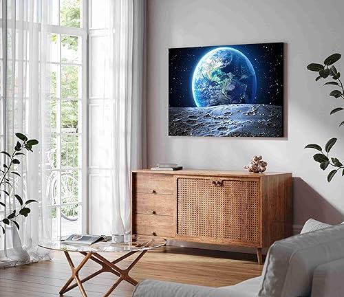 Miniatura 3 de citipaitorn Póster de la Tierra - Lienzo decorativo para pared, diseño de la Tierra desde la Luna, pintura del espacio exterior, decoración del