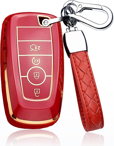 Miniatura 10 de HIBEYO Funda para llavero de automóvil de TPU con llavero para Ford Edge Explorer Fusion Mustang Ecosport F150 Fiesta Escord Focus Funda para llave