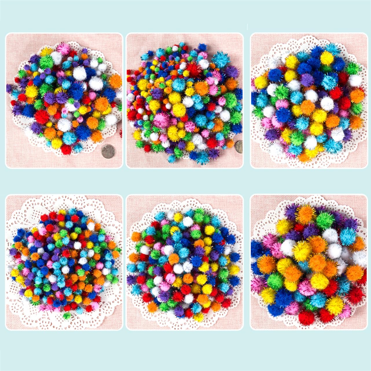 Pompons zum Basteln, 500 Stück 10mm Bunt Mini Pom Poms für Kinder und Erwachsene DIY Kreative