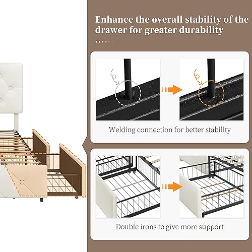 Miniatura 8 de Yaheetech Base de cama tapizada tamaño King con 4 cajones y cabecera ajustable, plataforma de piel sintética con base de colchón, soporte de