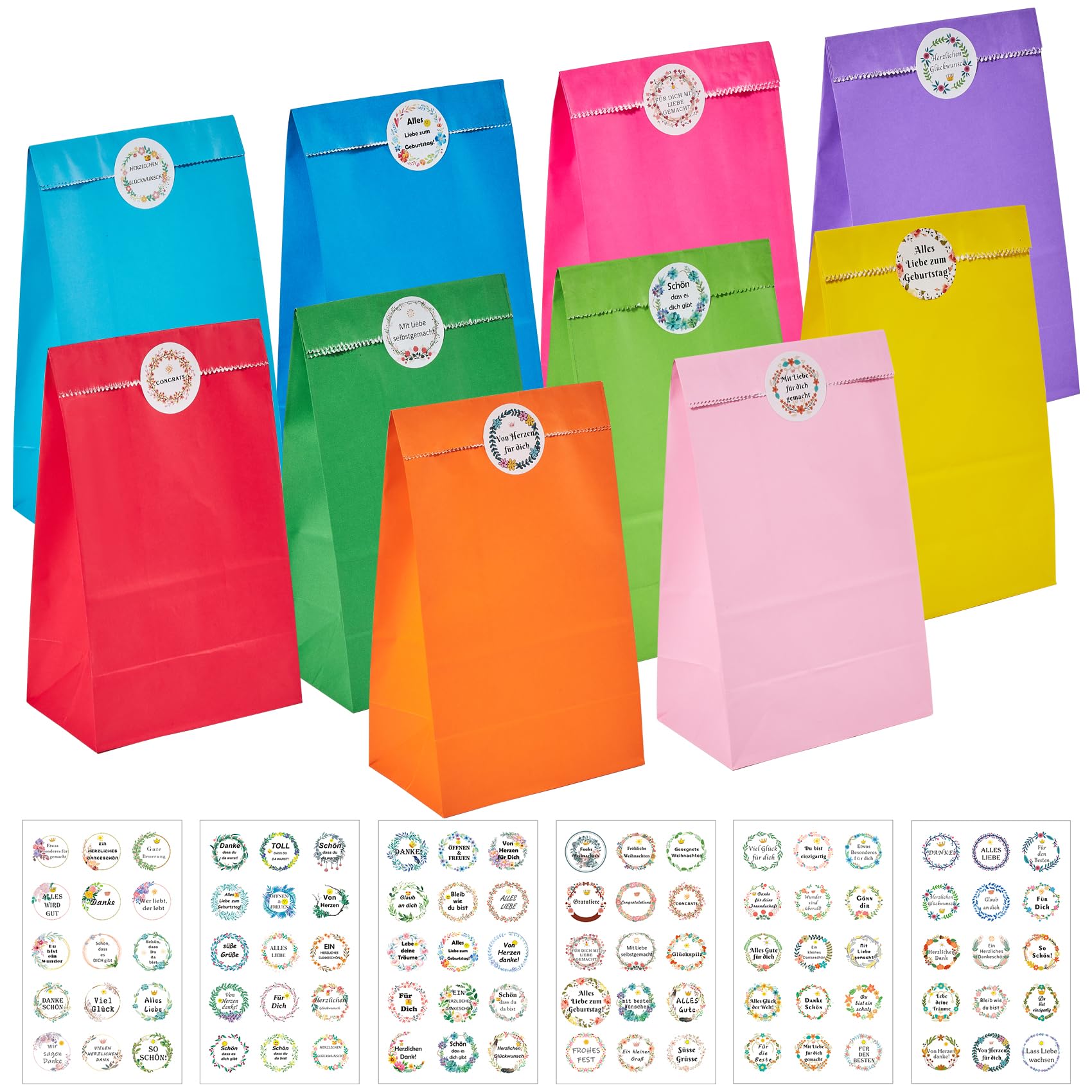 Pangogogo 20 Sacchetti Regalo In Carta Con 30 Adesivi – 24x13x8 Cm, Formato Medio, Per Compleanni, Matrimoni, Feste A Tema | Puntini Colorati