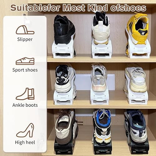 Miniatura 6 de Organizador de ranuras para zapatos, apiladores de zapatos ajustables, soporte para zapatos de doble piso, zapatero de almacenamiento, ahorro de