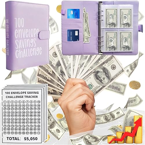Miniatura 8 de Desafío de ahorro de dinero de 100 sobres, forma fácil y divertida de ahorrar $5,050, libro de desafíos de ahorro, carpeta de libros de presupuesto,