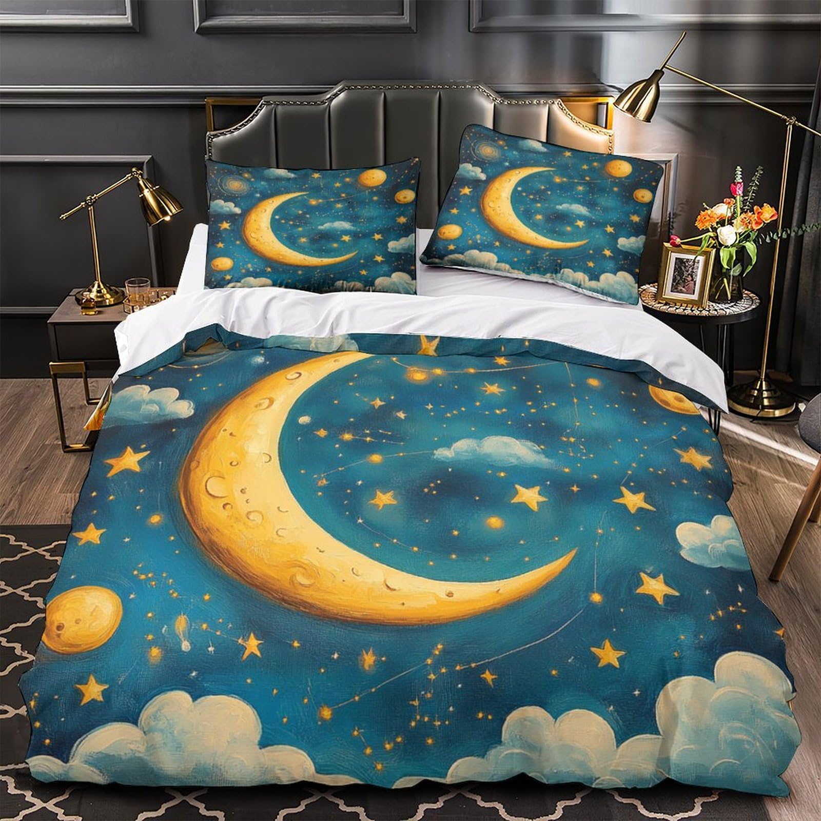 Housse de couette lune 3D super king 260x220cm en microfibre douce avec 2 taies d'oreiller