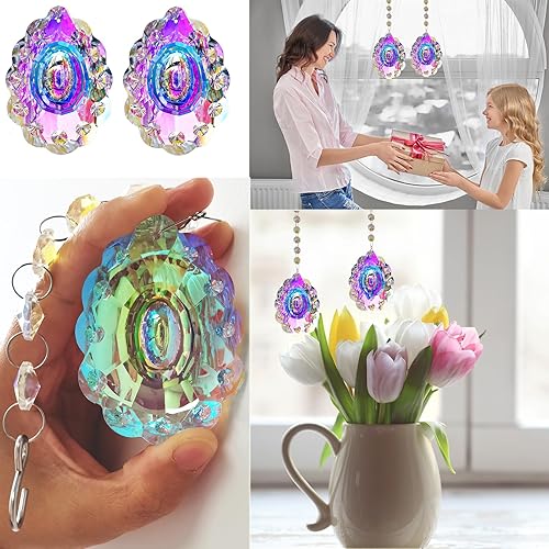 Miniatura 9 de 2 colgantes colgantes de 2.9 pulgadas  2.913 in de hoja perenne de árbol de hoja perenne, prisma de cristal para ventana, pared y decoración de