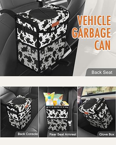 Vista 94 de Bote de basura para automóvil con tapa, bonito cubo de basura a prueba de fugas para colgar el vehículo, pequeño organizador portátil para asientos