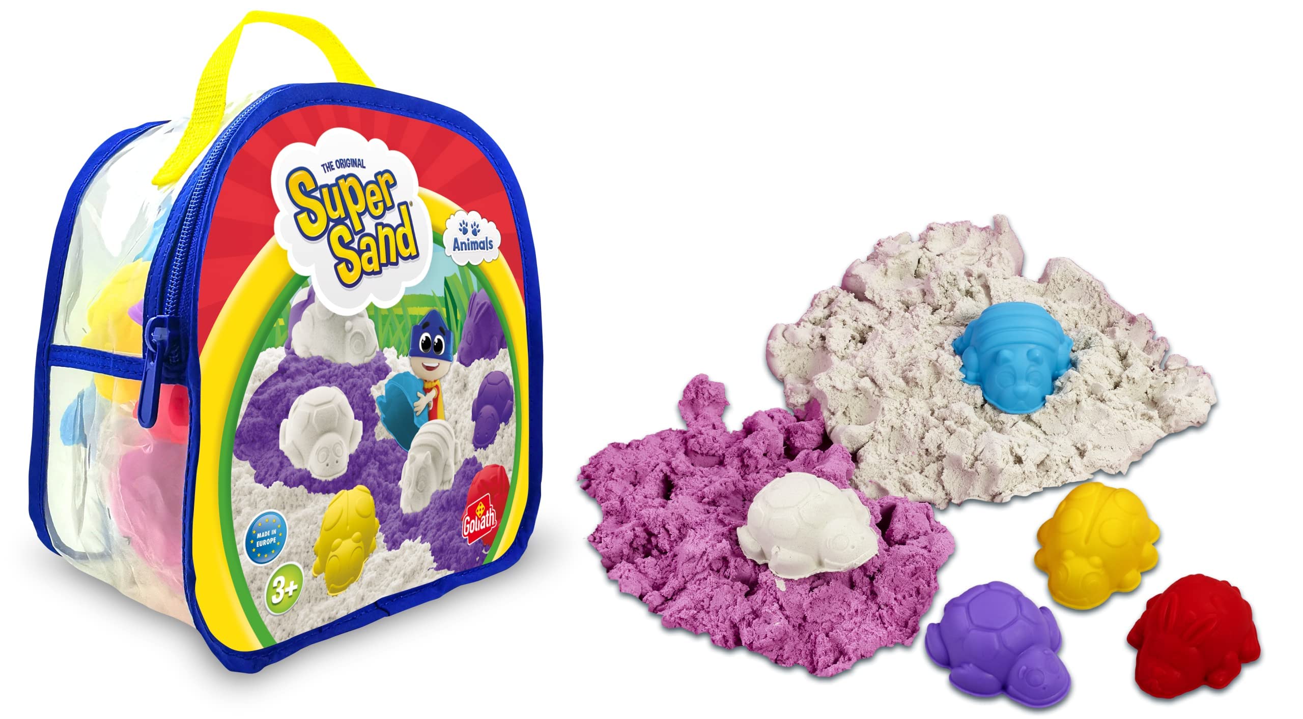 Goliath Super Sand Animals | Magischer Sand, Trocknet Nicht Aus | Set Mit 3 Formen (Löwe, Elefant, Affe) & 500g Sand