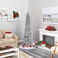 Vista 6 de Nearly Natural Árbol de Navidad artificial de lápiz flocado de 7 pies con 574 ramas flexibles