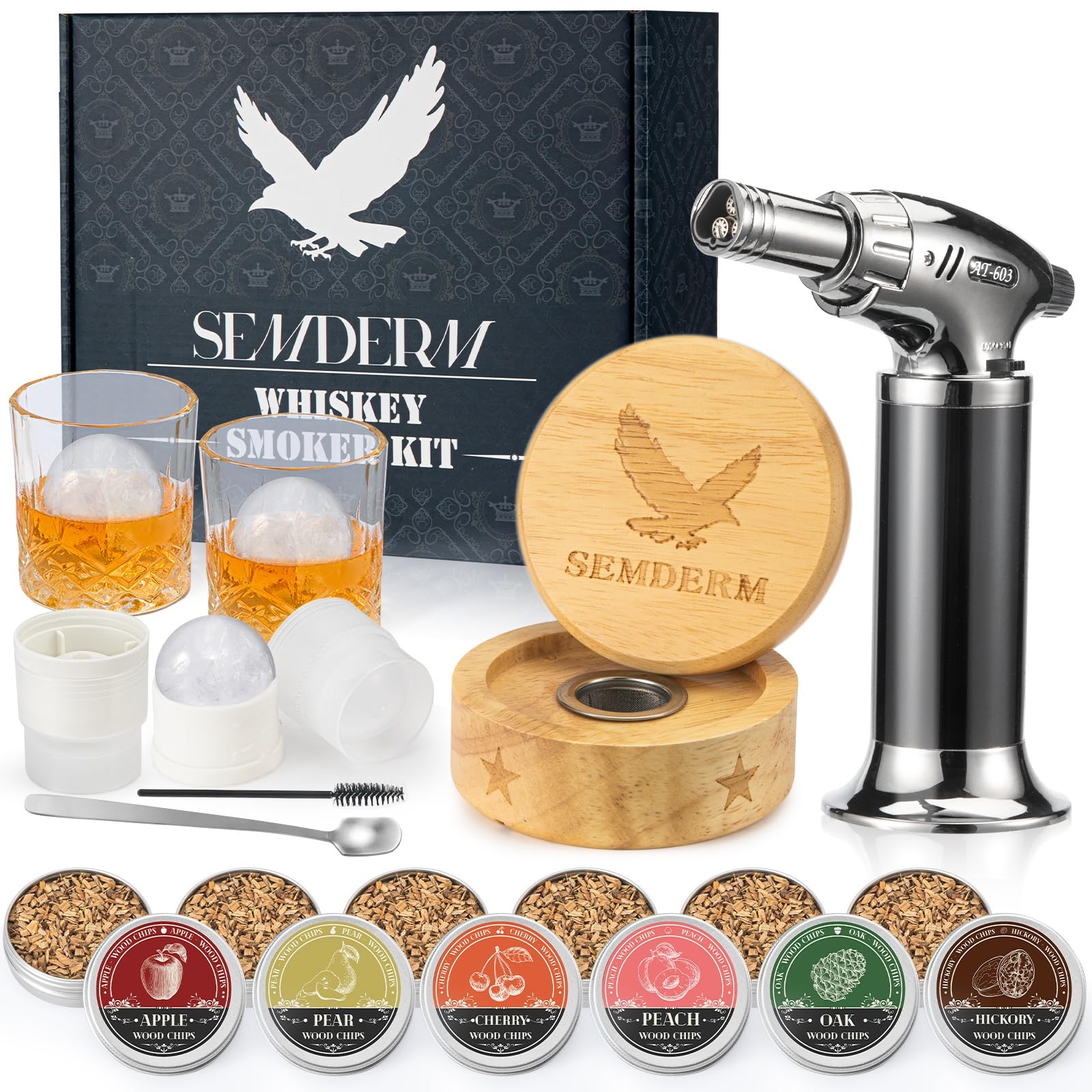 Whisky Smoker Set Mit 8 Holzspänen – Erweiterter Kamin, Inkl. Feuerzeug & Zubehör, Für Cocktails & Getränke