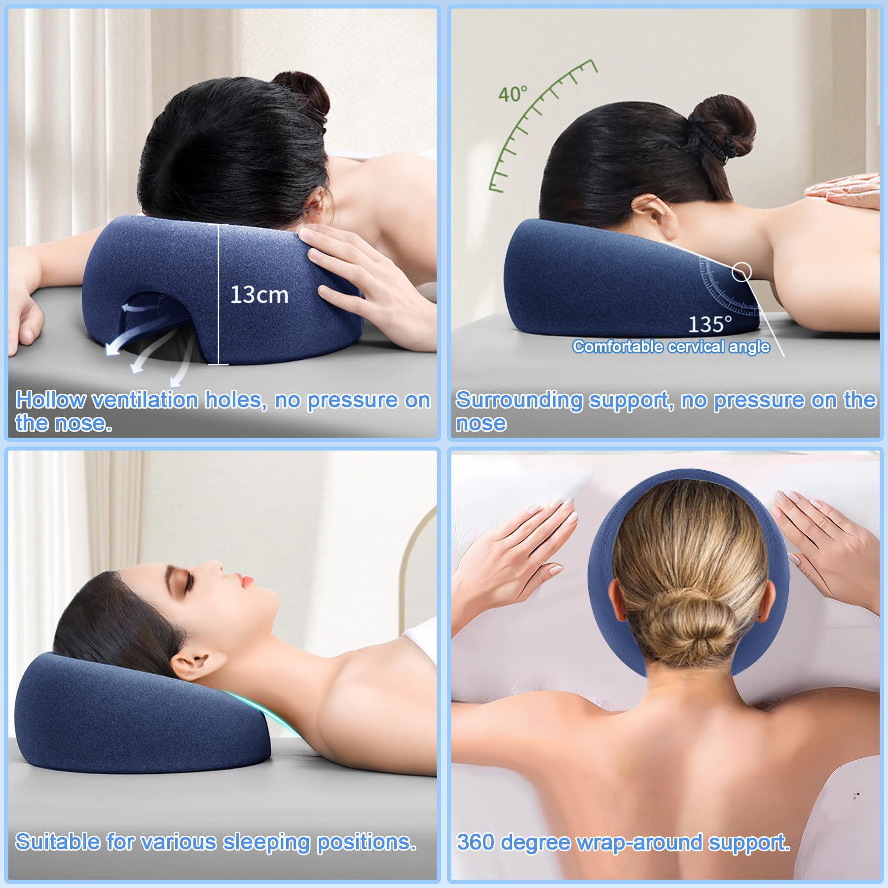 TZEKING Cuscino Per Massaggio Viso,Cuscino Poggiatesta per Lettino da Massaggio,Cuscino a Faccia In Giù,Massaggio a Forma Di U,Cuscino Viso Per Massaggio,Cuscino Per Sonnellini,per spa,scuole e uffici