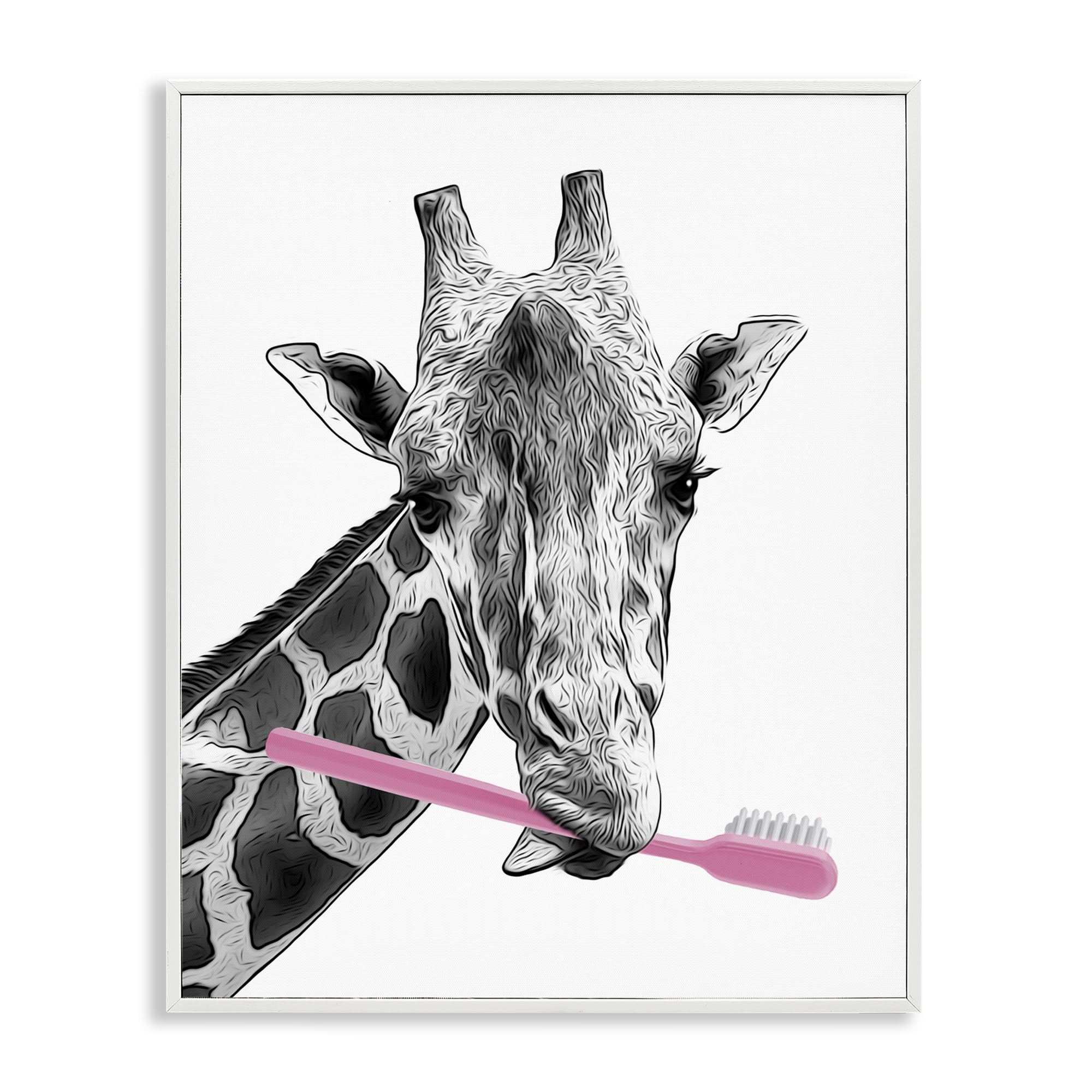 Funny Animal Bathroom Toothbrush, 11 x 14 Inch Framed Giclée Print