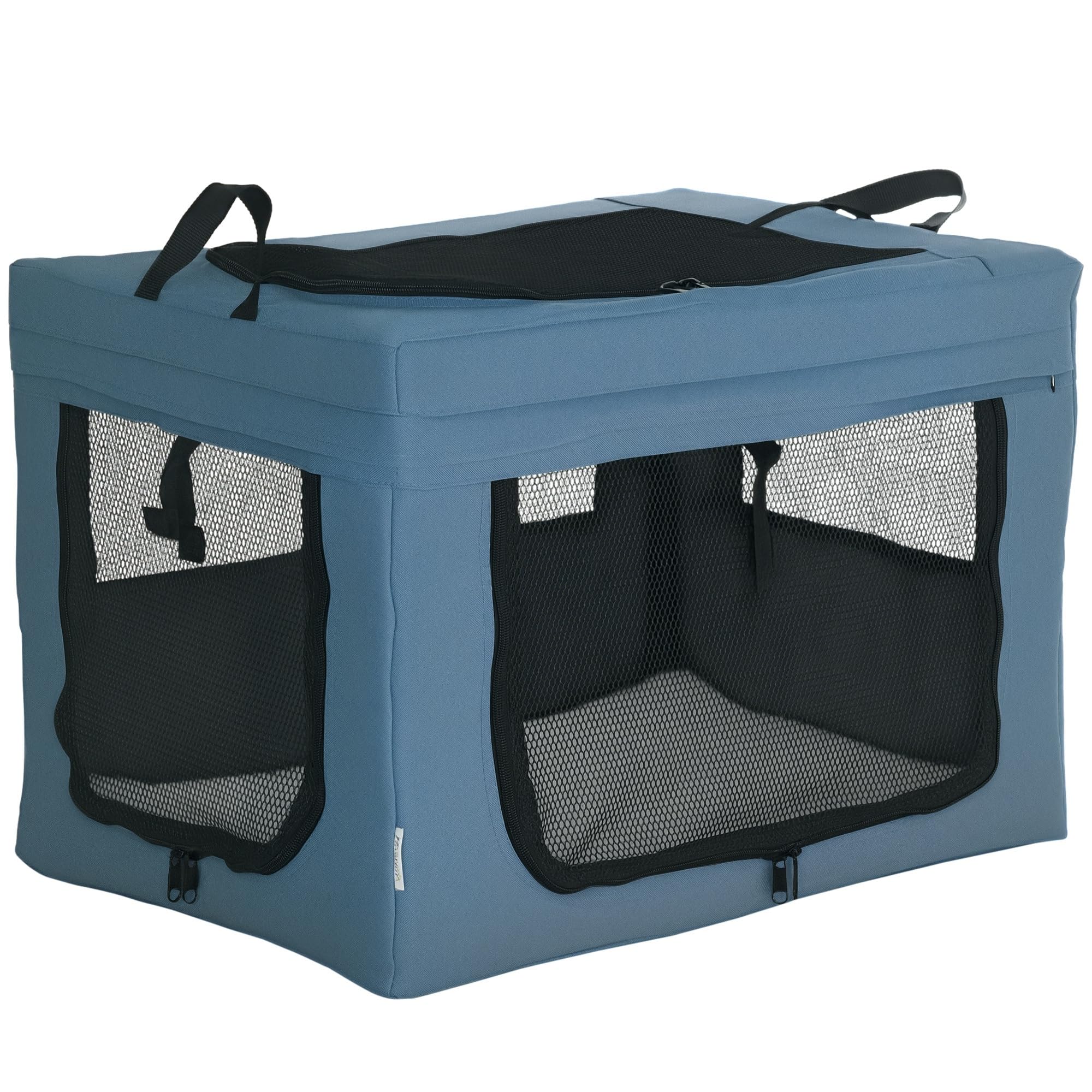 PawHut Transportín Mochila para Perros y Gatos Bolsa para Mascotas Transportador para Perros con 3 Puertas y Cojín Suave 60x42x42 cm Azul